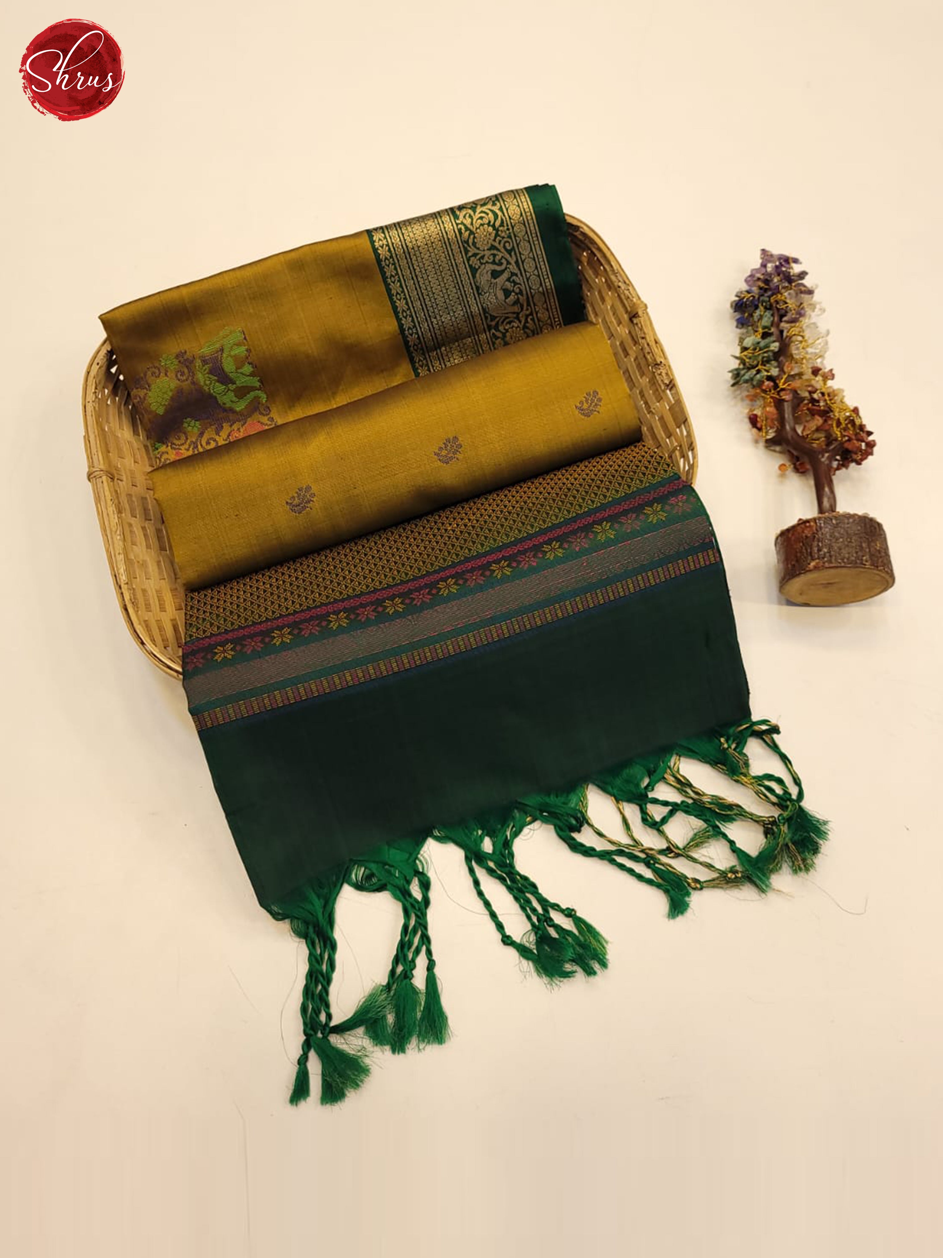 Mustard and Green- Soft Silk Saree - Shop on ShrusEternity.com