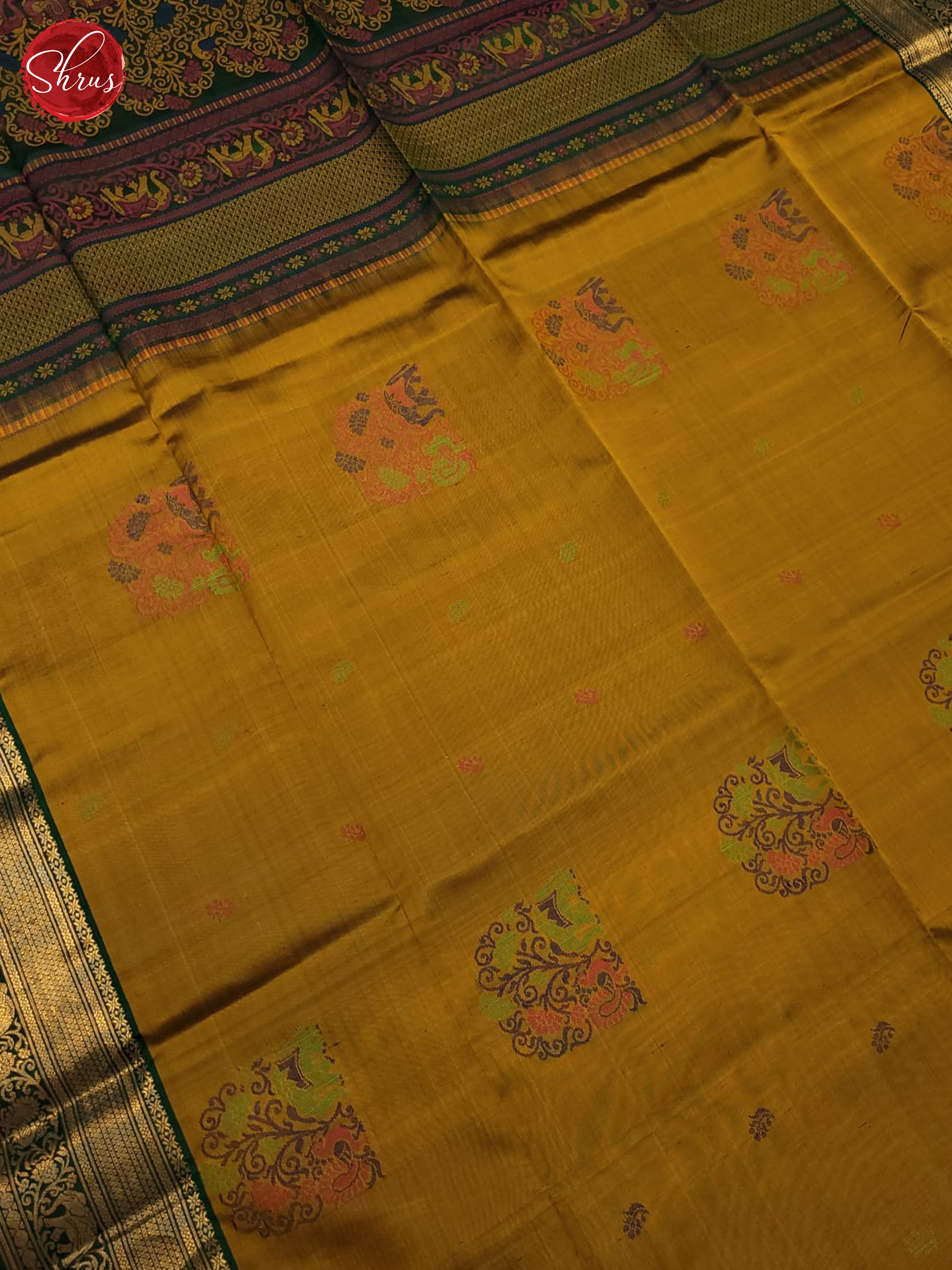 Mustard and Green- Soft Silk Saree - Shop on ShrusEternity.com