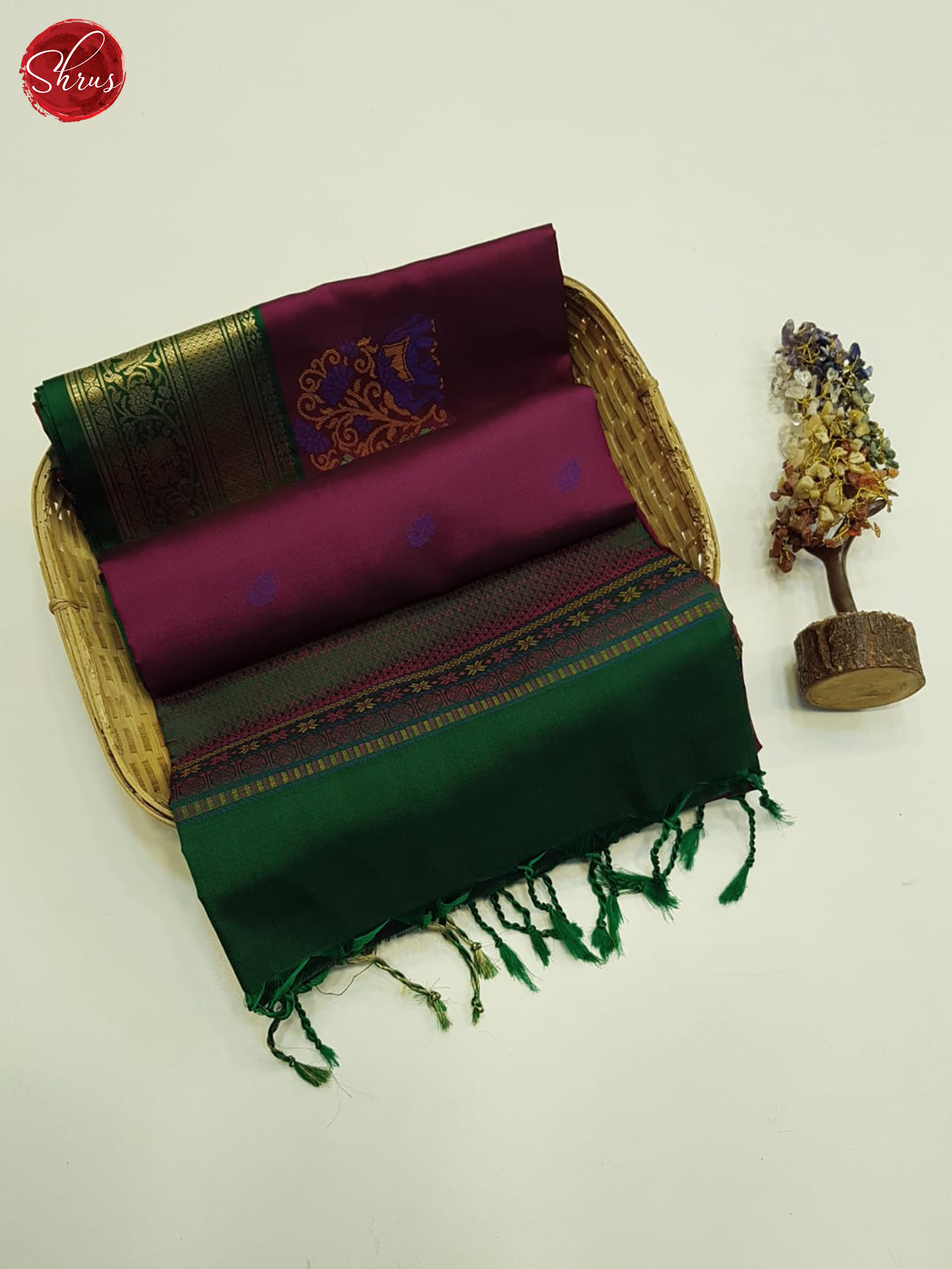 Wine And Green-Soft Silk Saree - Shop on ShrusEternity.com