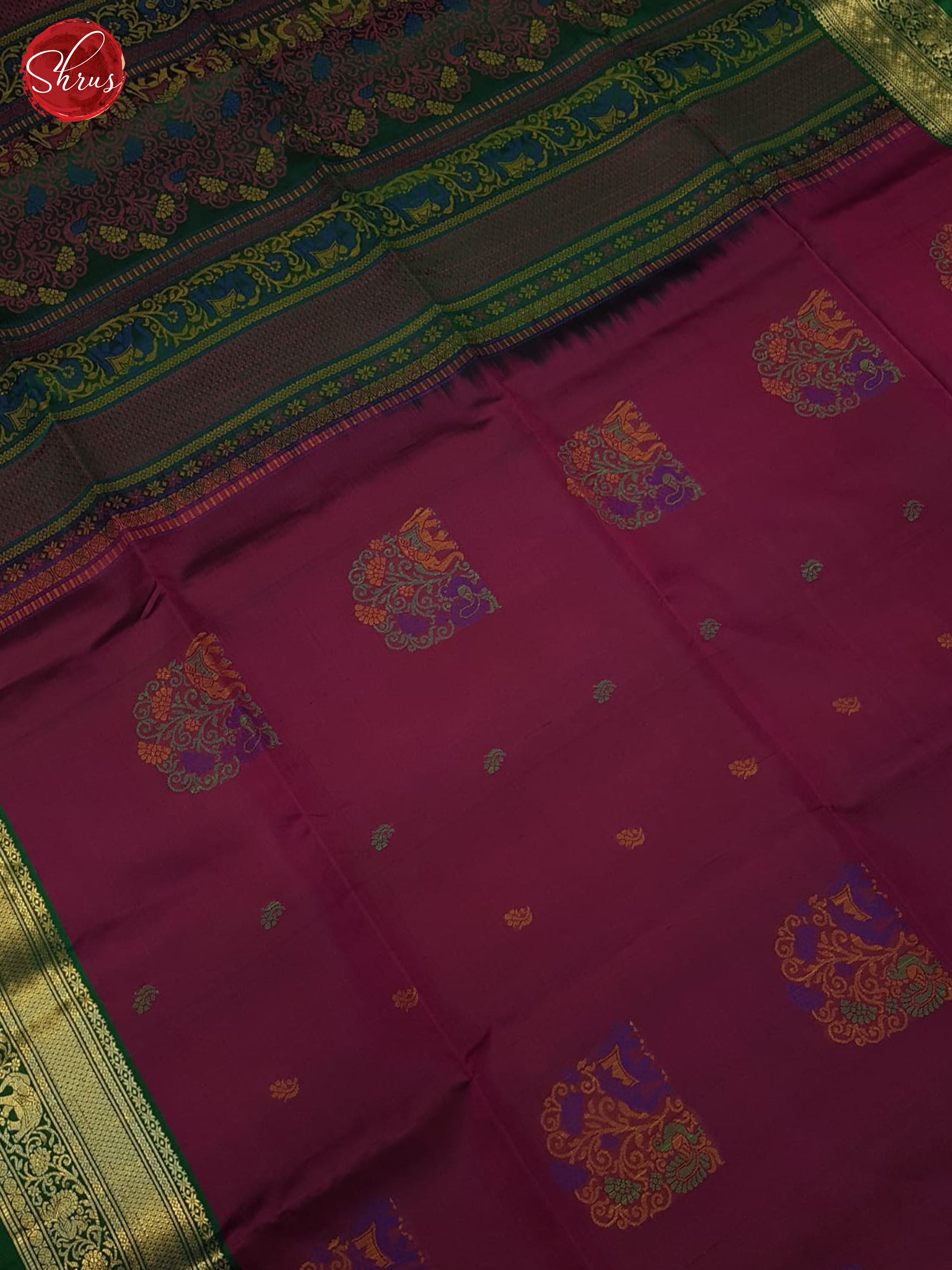 Wine And Green-Soft Silk Saree - Shop on ShrusEternity.com