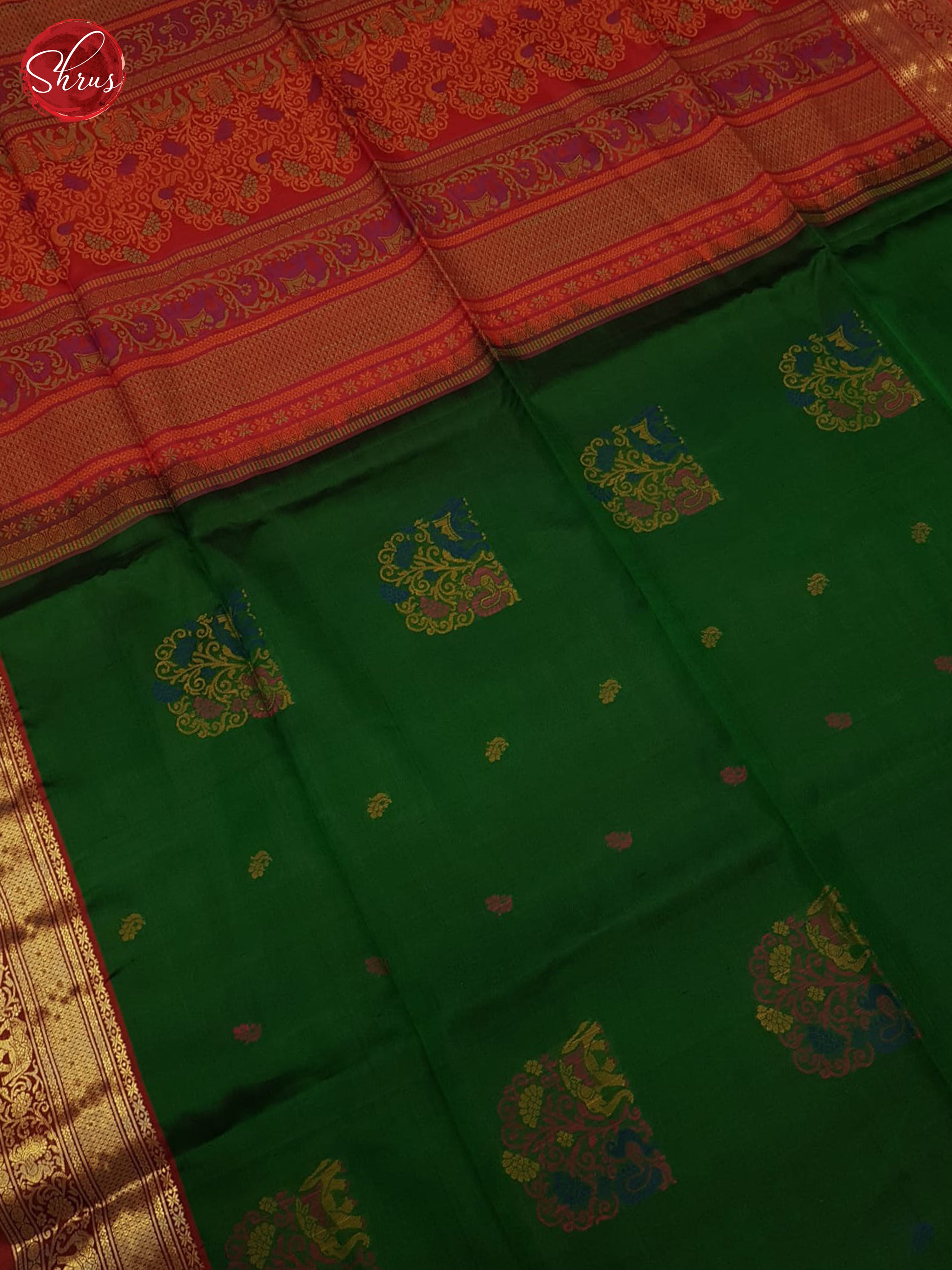 Green And Red-Soft Silk Saree - Shop on ShrusEternity.com