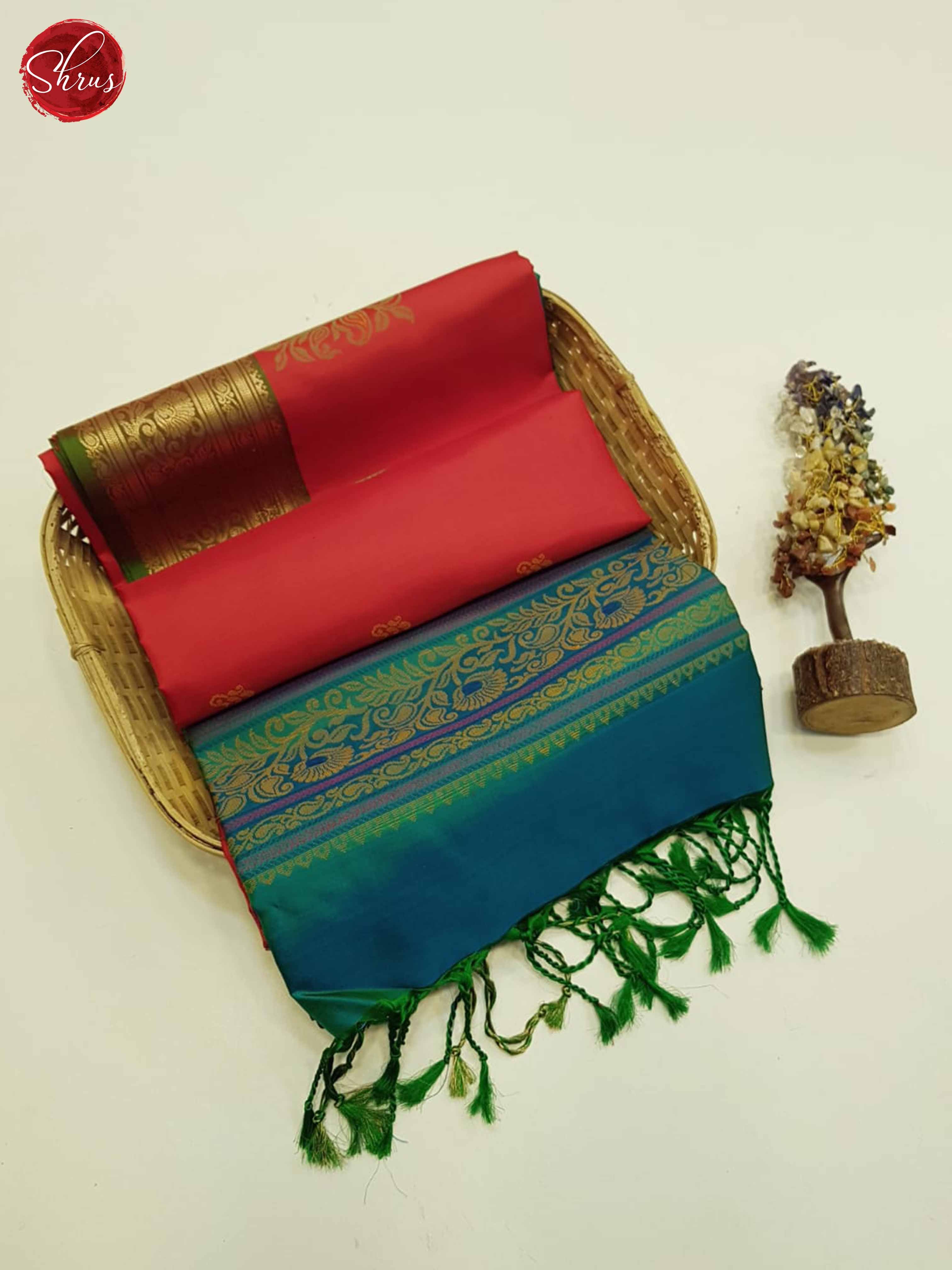 Red and Green - Soft Silk Saree - Shop on ShrusEternity.com