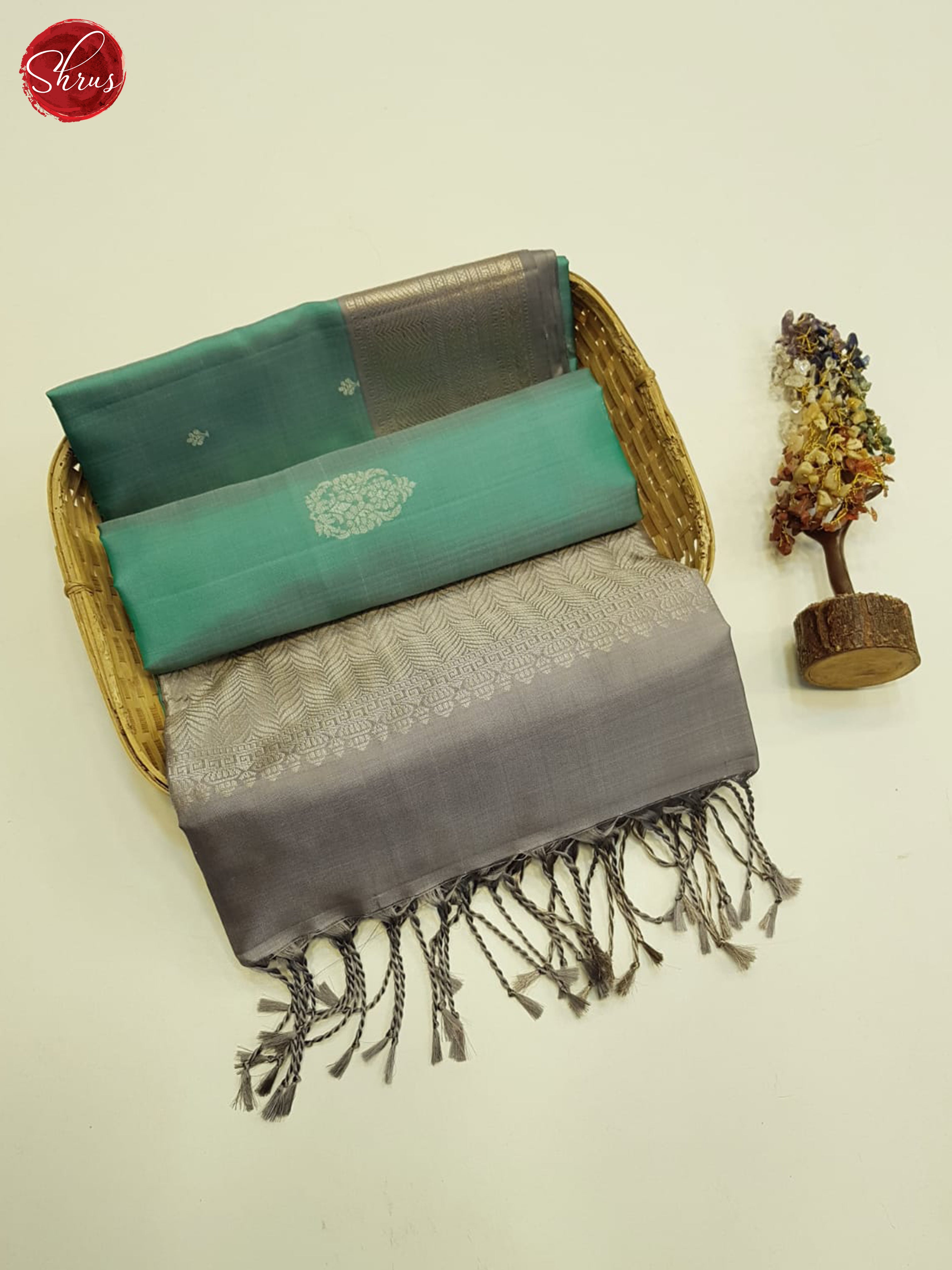 Green And Grey-Soft Silk saree - Shop on ShrusEternity.com