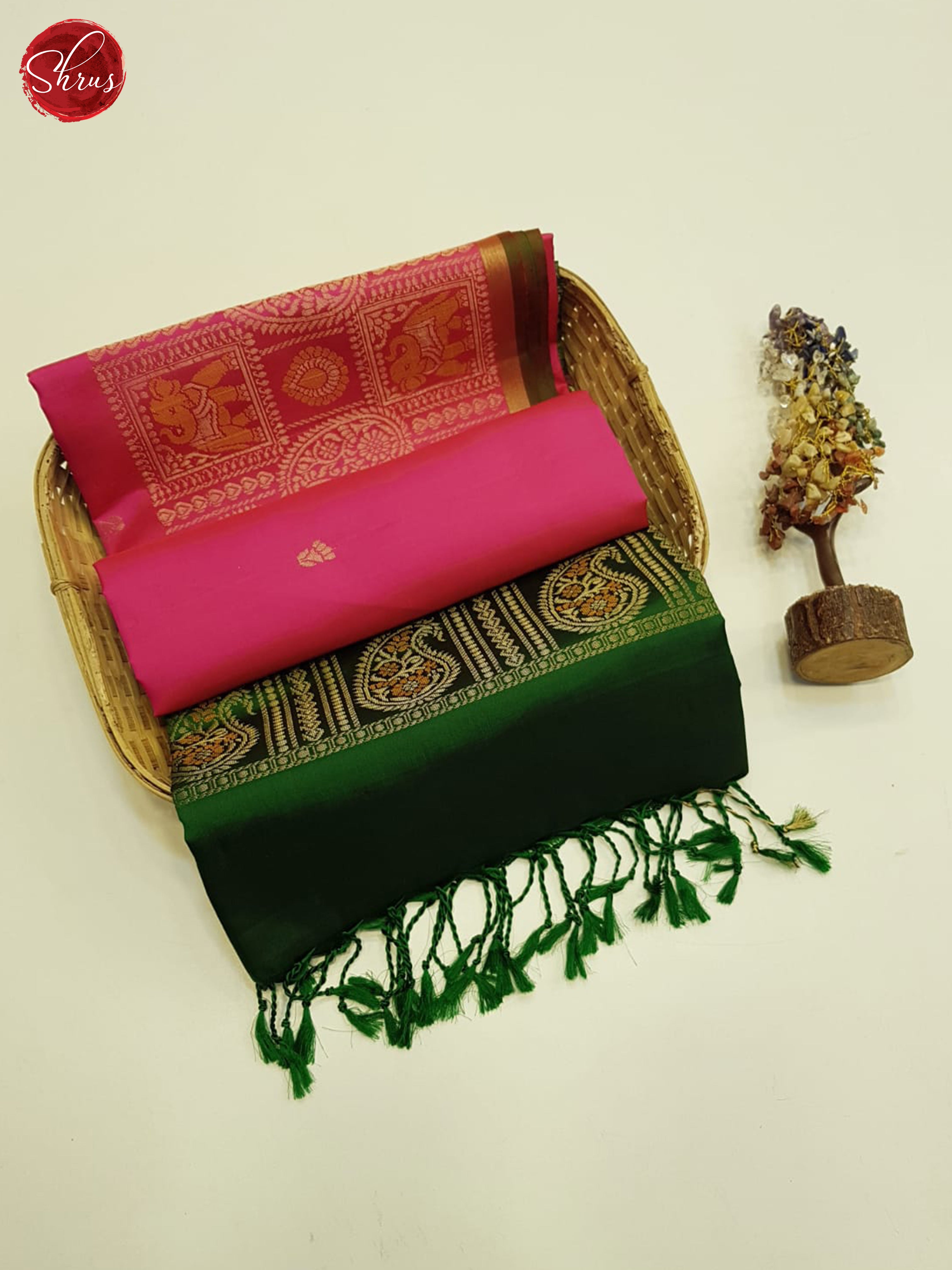 Pink And Green-Soft silk saree - Shop on ShrusEternity.com