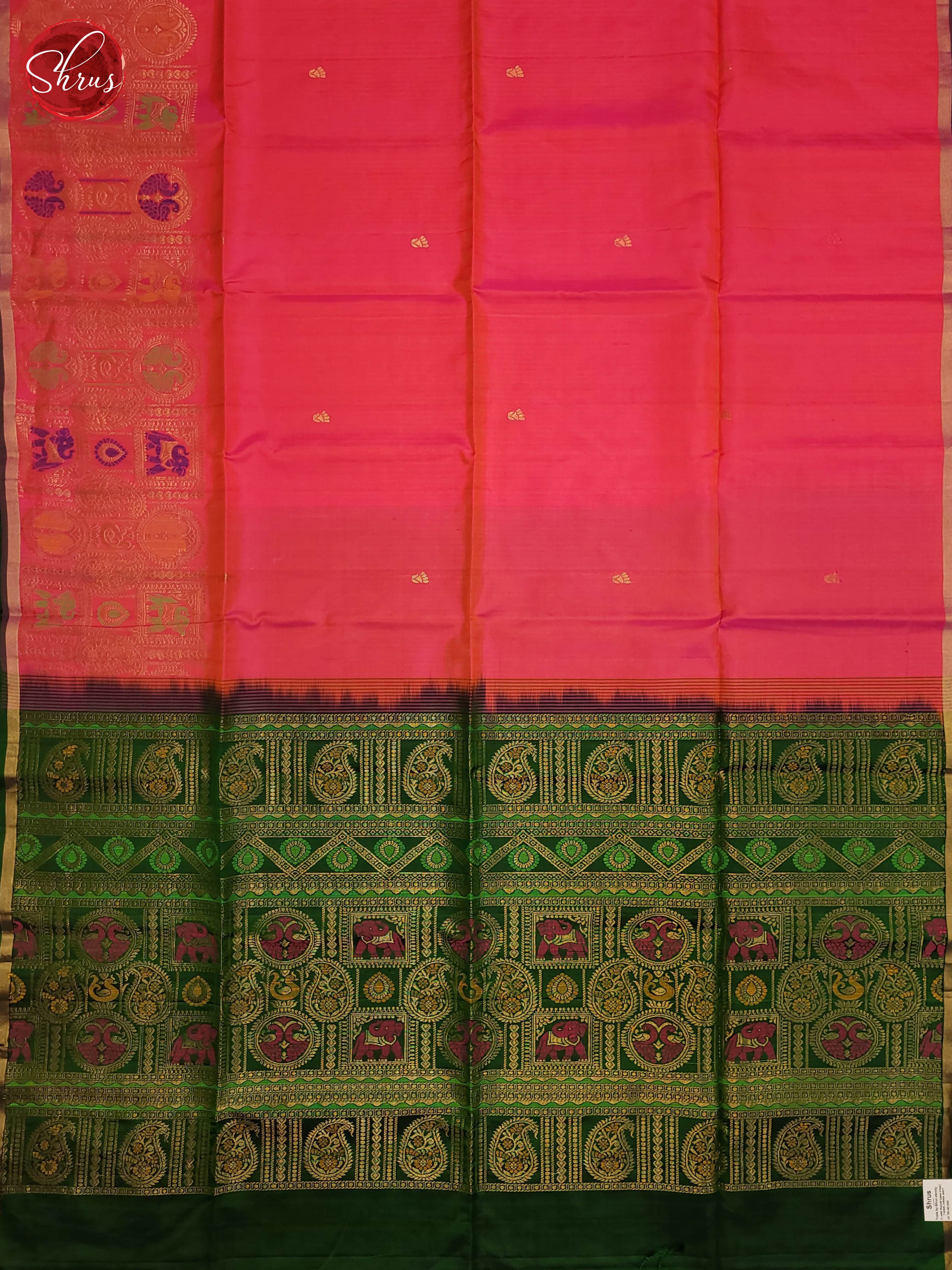 Pink and Bottle green-Soft silk saree - Shop on ShrusEternity.com