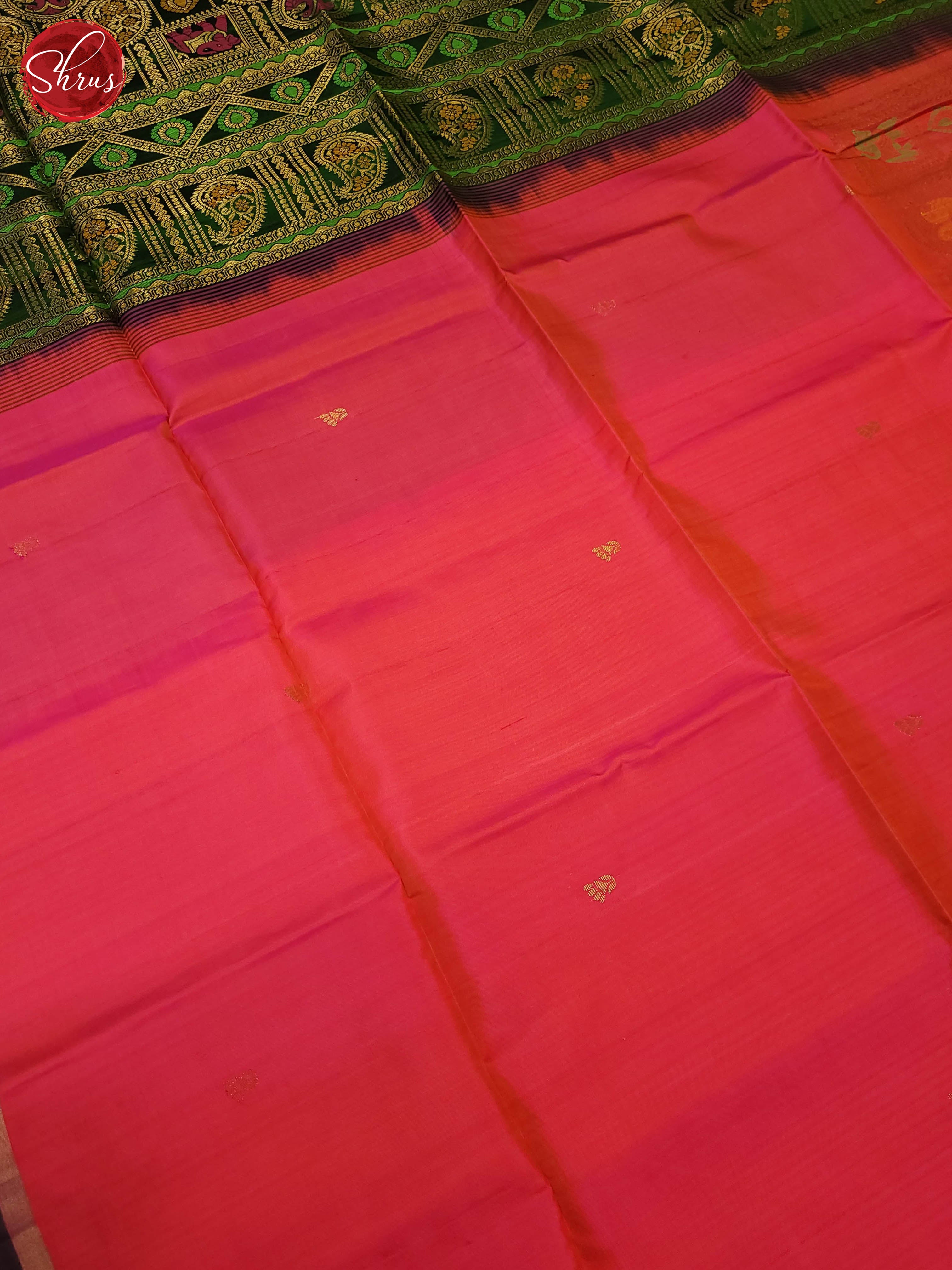 Pink and Bottle green-Soft silk saree - Shop on ShrusEternity.com