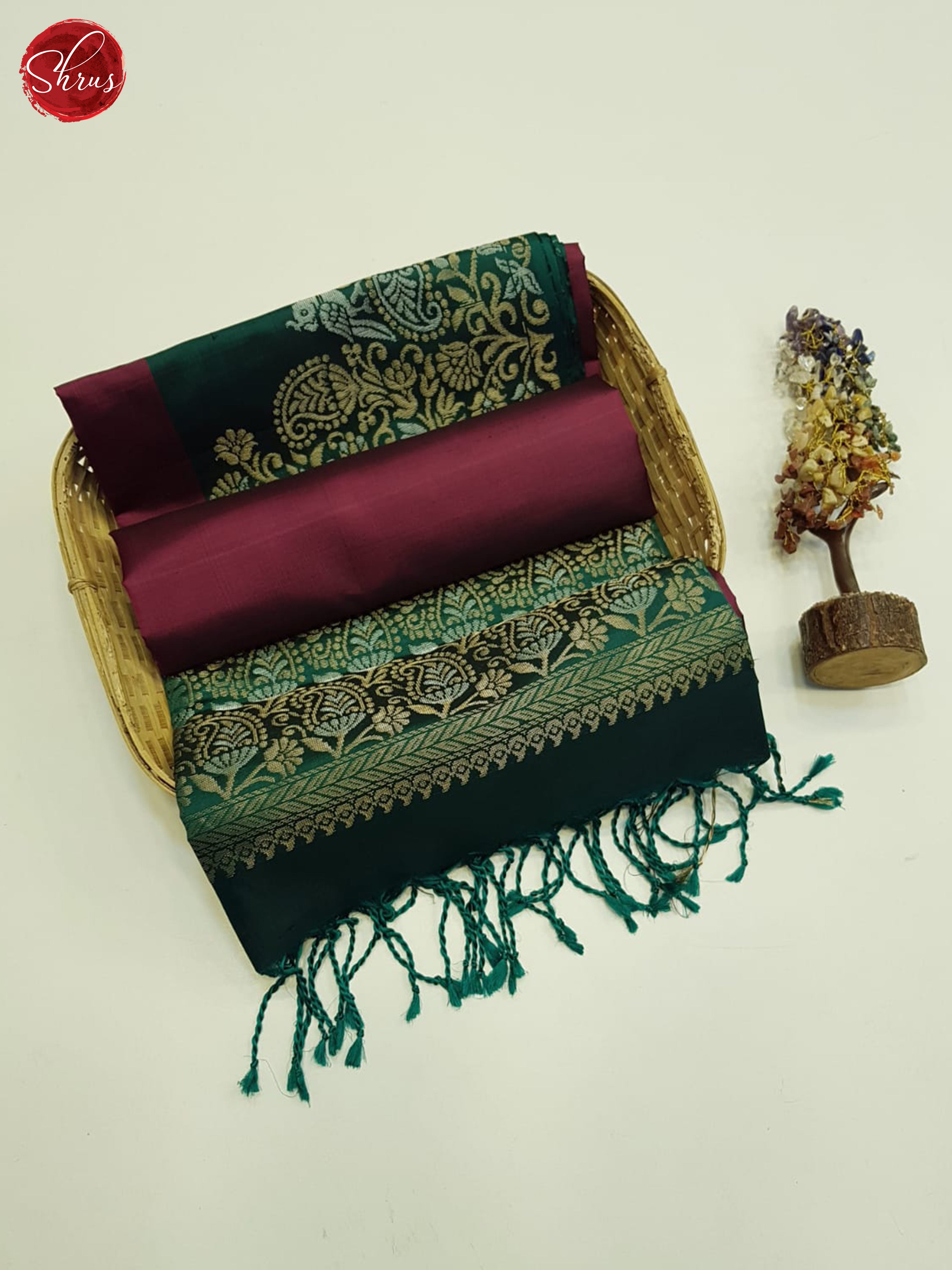 Wine And Green-Soft Silk Saree - Shop on ShrusEternity.com