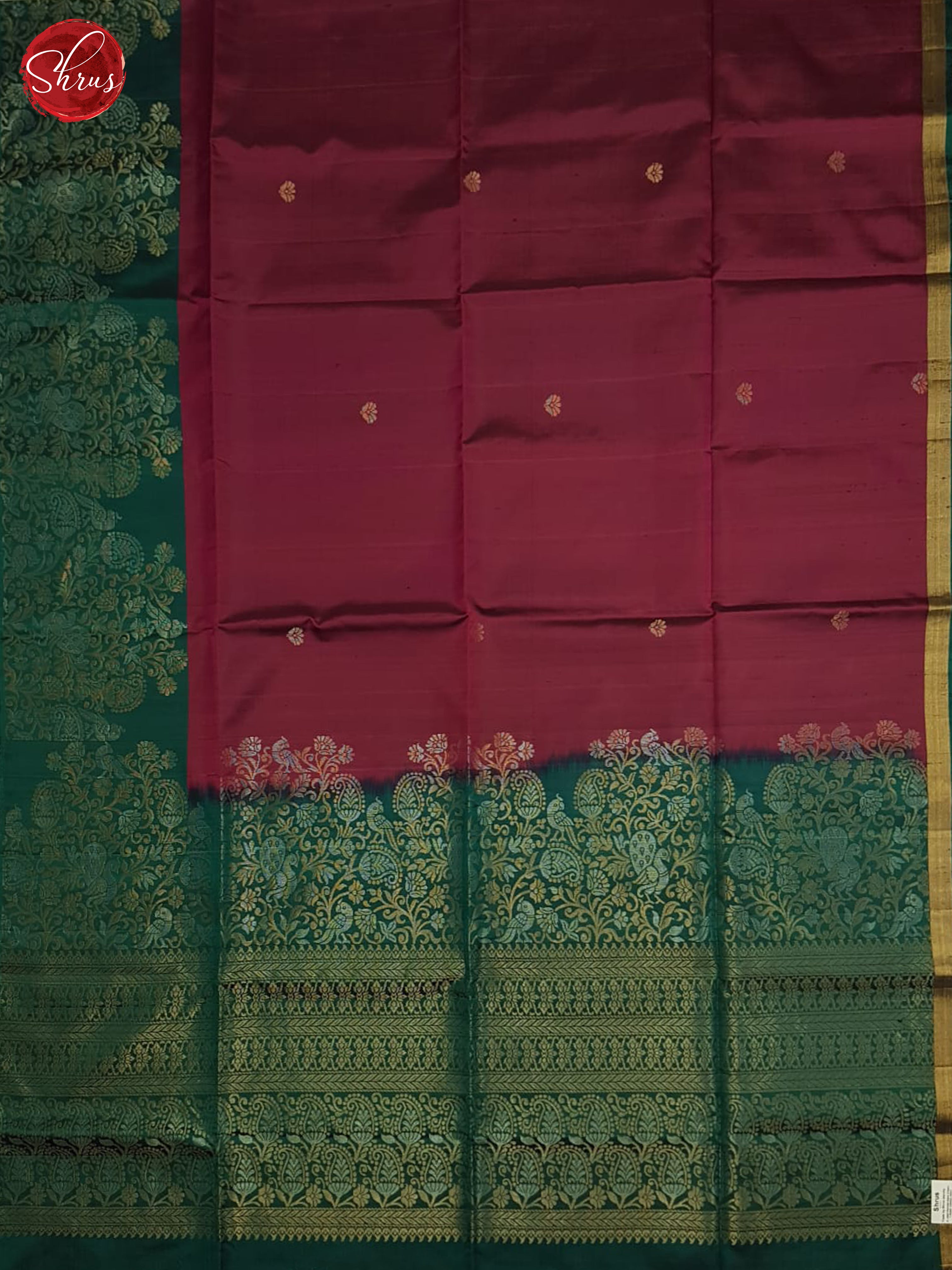 Wine And Green-Soft Silk Saree - Shop on ShrusEternity.com