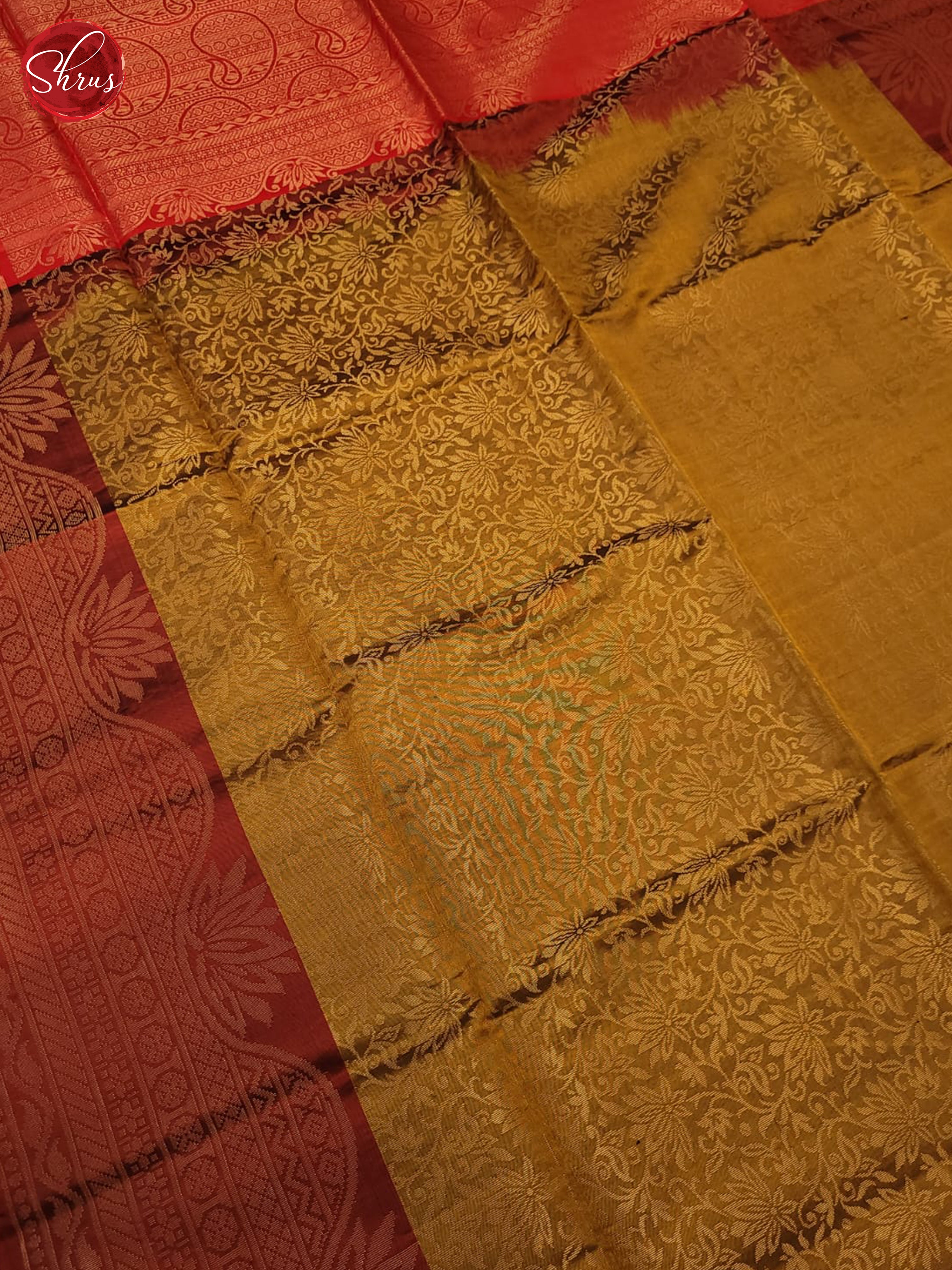 Mehandi green and red - Soft Silk Saree - Shop on ShrusEternity.com