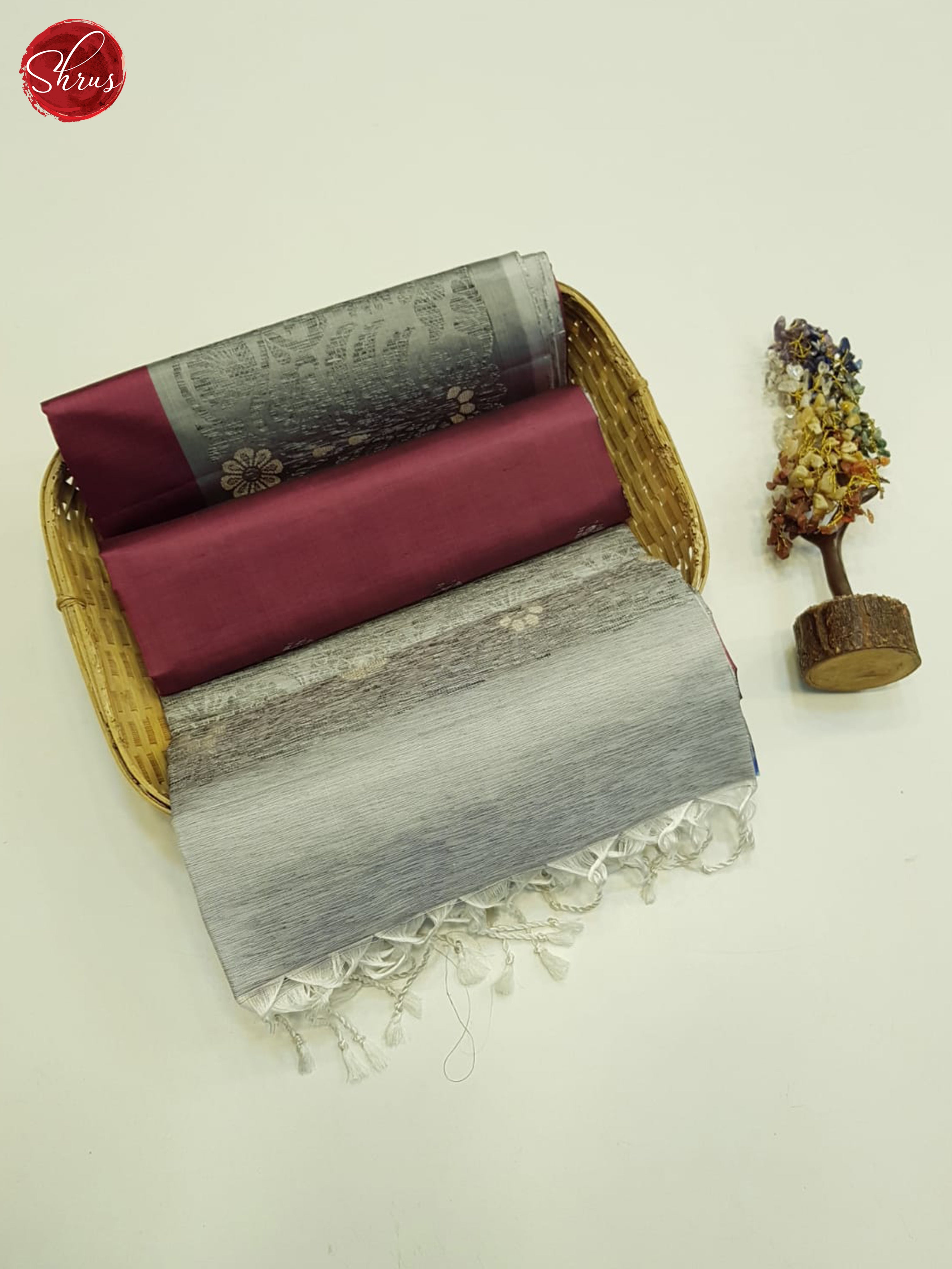 Maroon And Grey-Soft Silk Saree - Shop on ShrusEternity.com