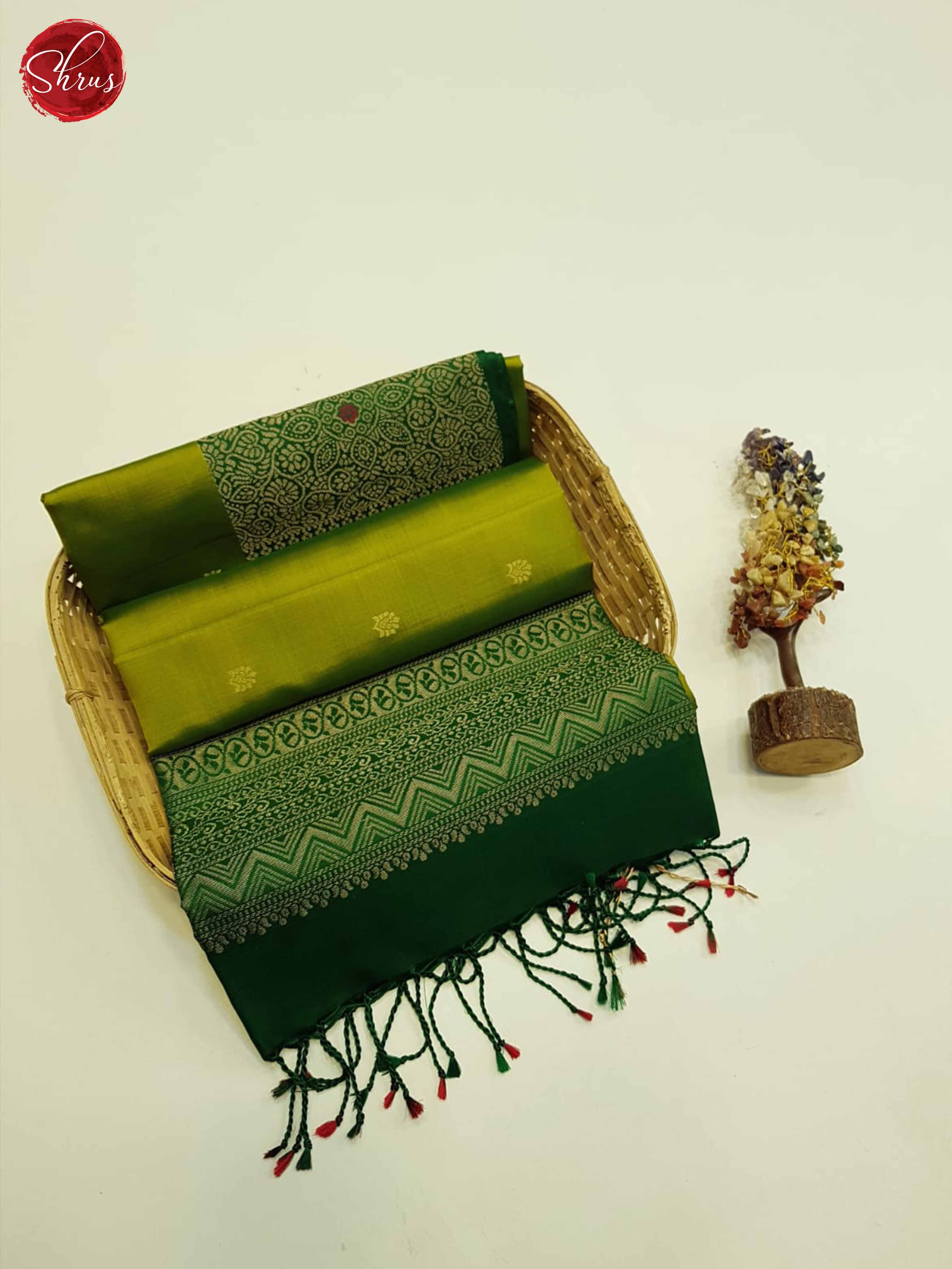 Lime Green and Green - Soft Silk Saree - Shop on ShrusEternity.com