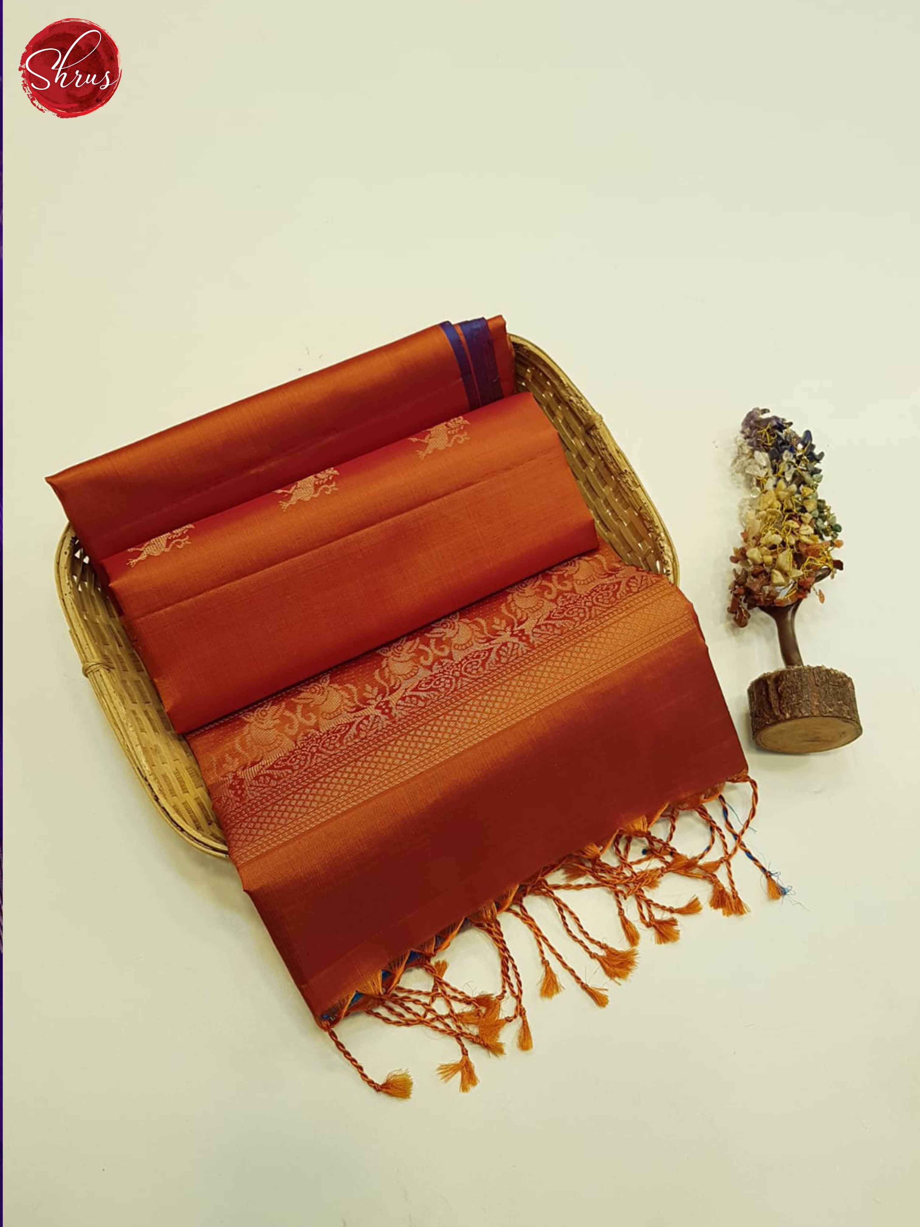 Brick Orange and blue - Soft Silk Saree - Shop on ShrusEternity.com