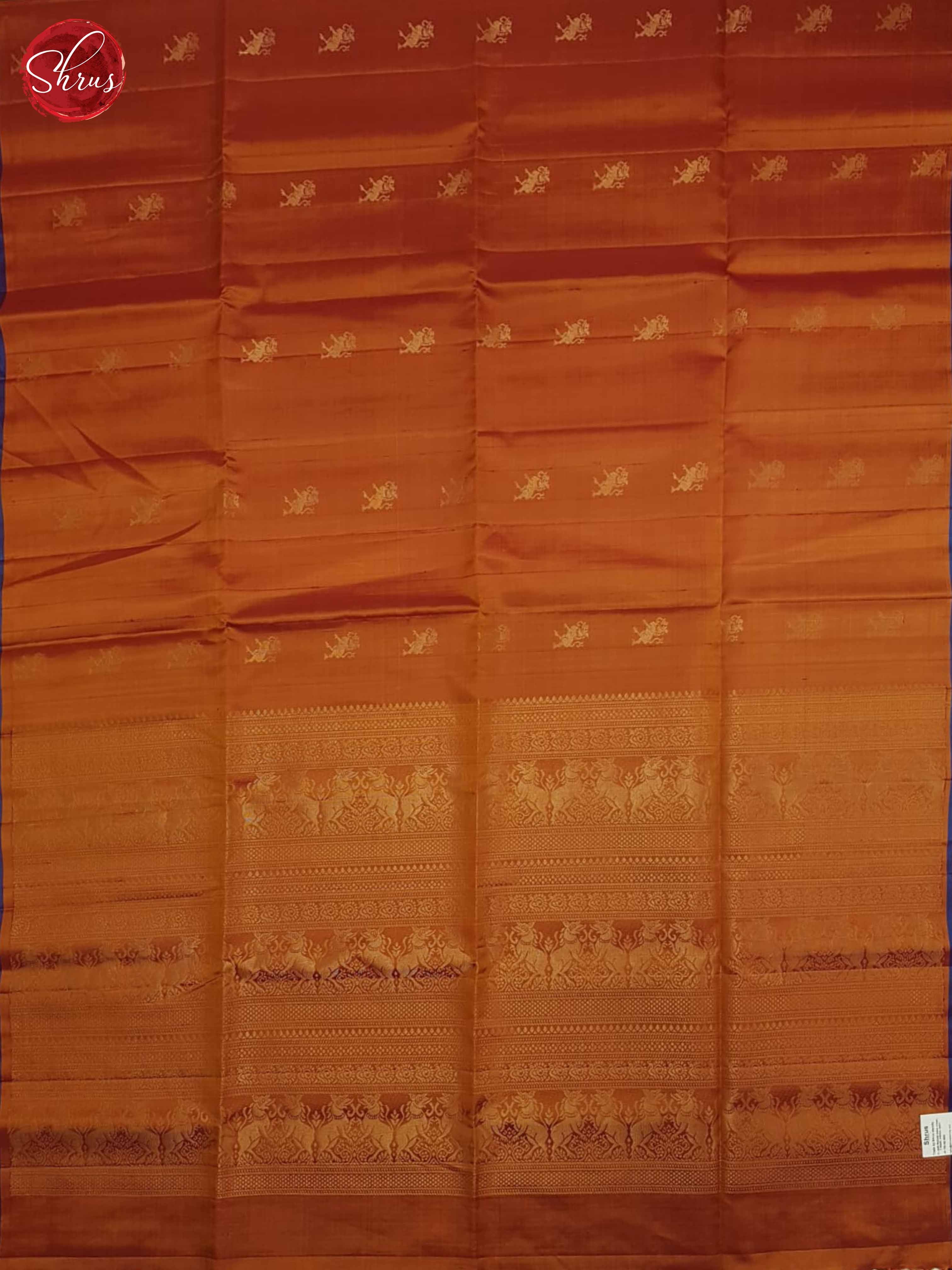 Brick Orange and blue - Soft Silk Saree - Shop on ShrusEternity.com