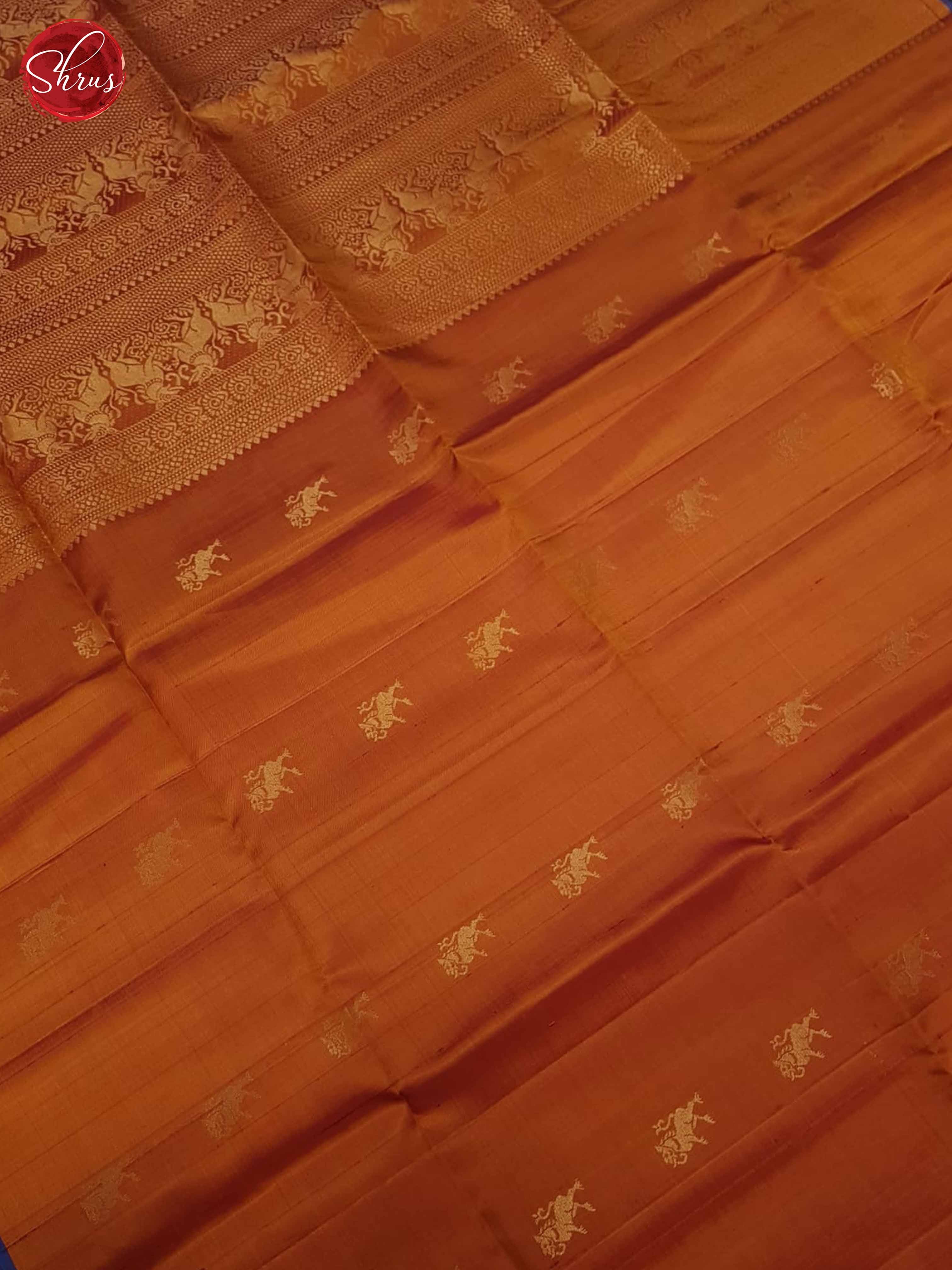 Brick Orange and blue - Soft Silk Saree - Shop on ShrusEternity.com