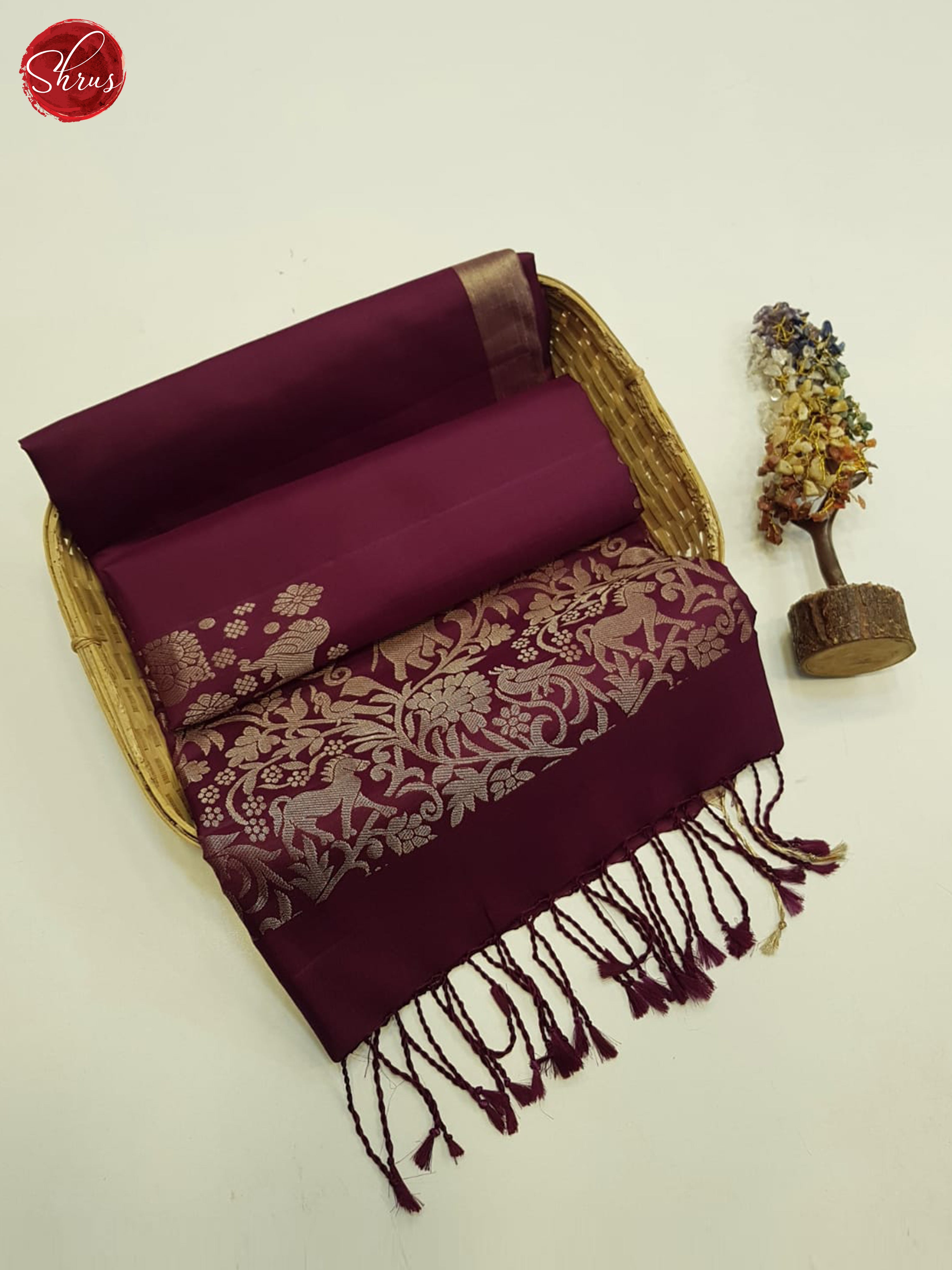 Deep Wine(Single tone)-Soft Silk Saree - Shop on ShrusEternity.com