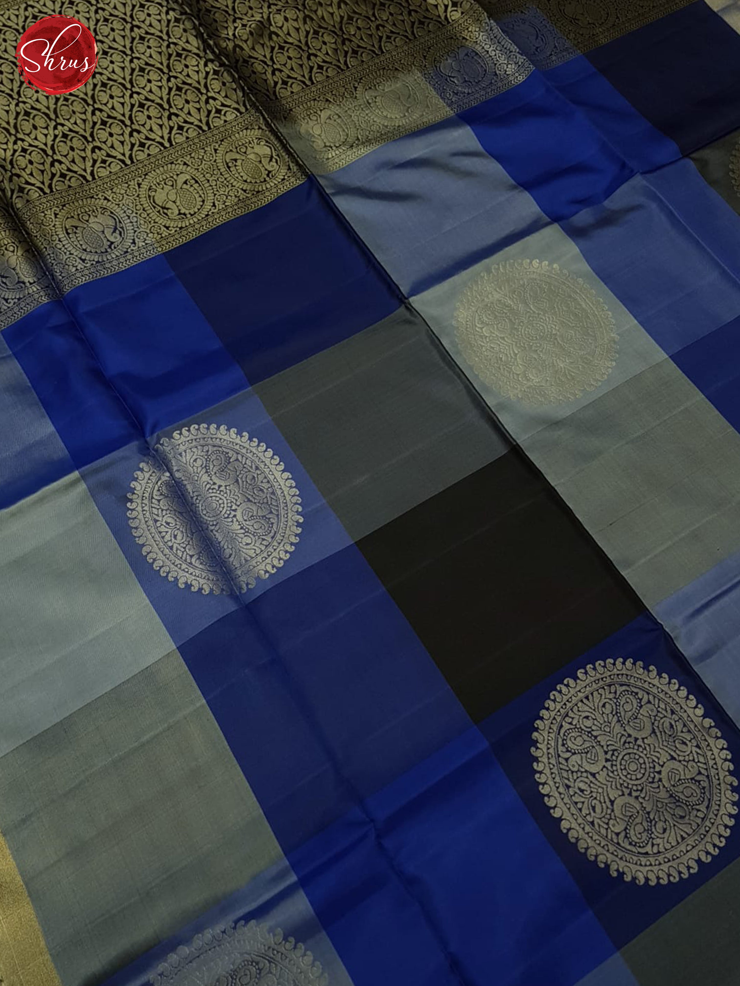 Grey ,blue and black- Soft Silk Saree - Shop on ShrusEternity.com