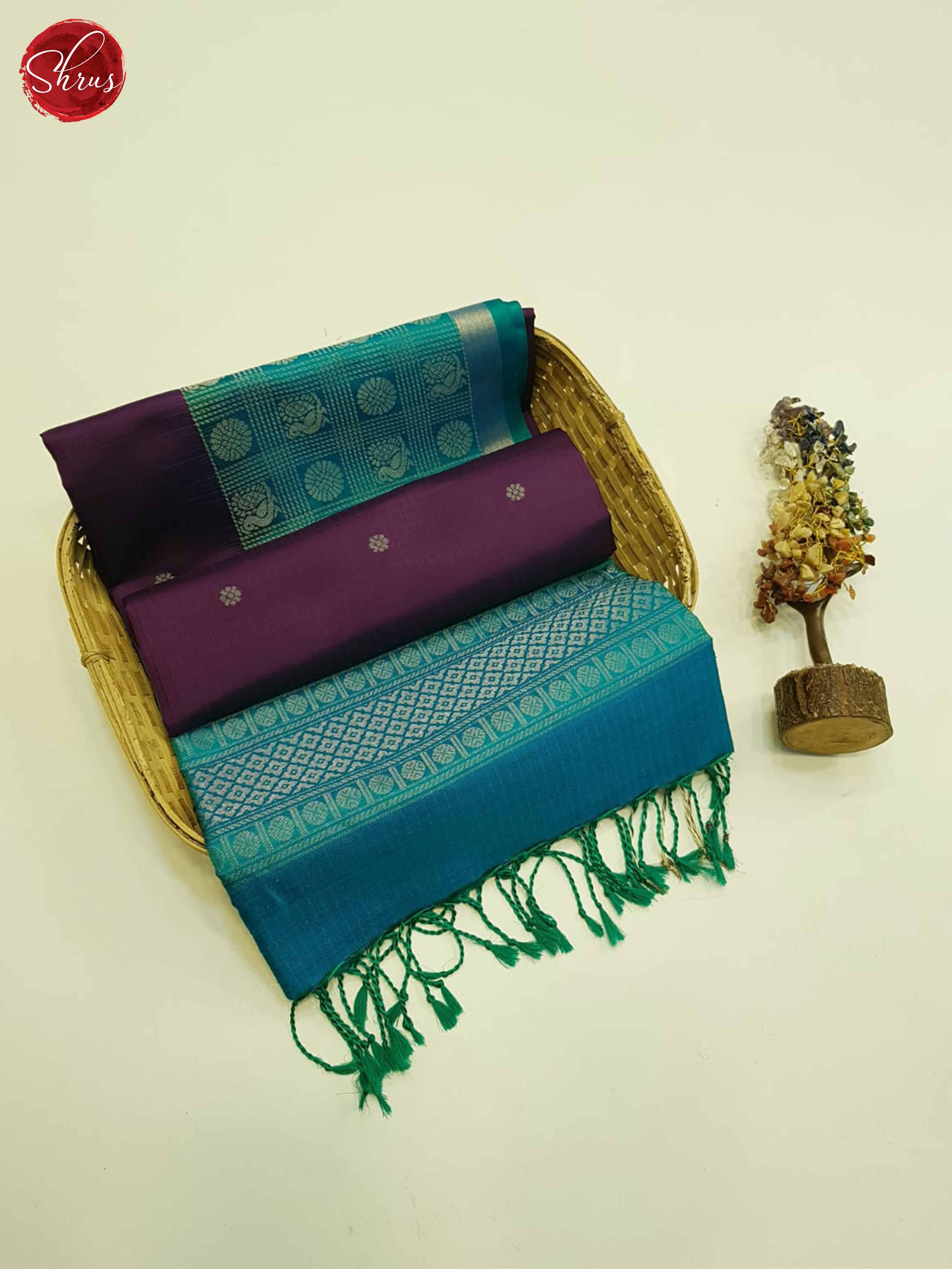 Wine and Blue- Soft Silk Saree - Shop on ShrusEternity.com