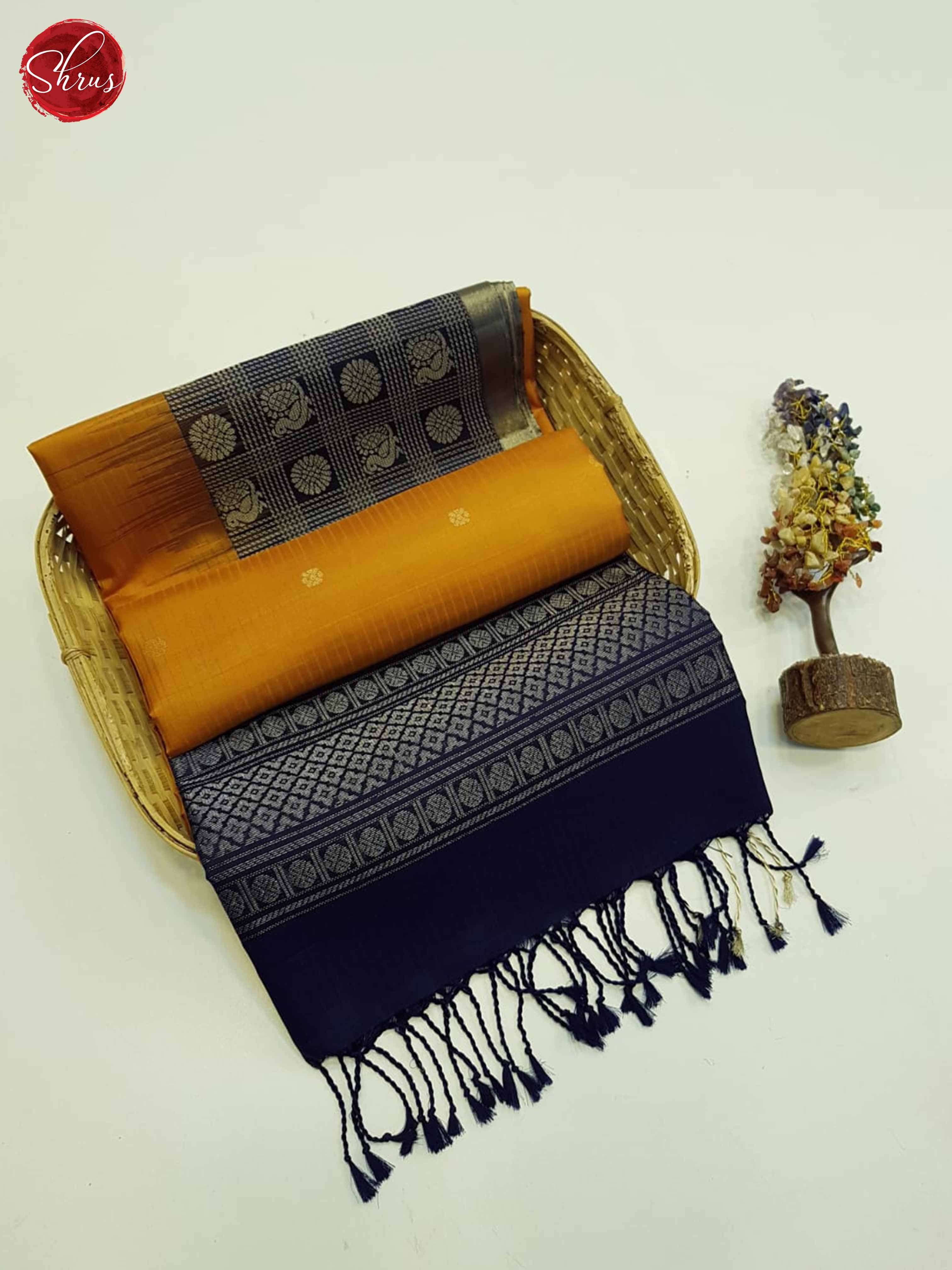 Mustard and Blue- Soft Silk Saree - Shop on ShrusEternity.com