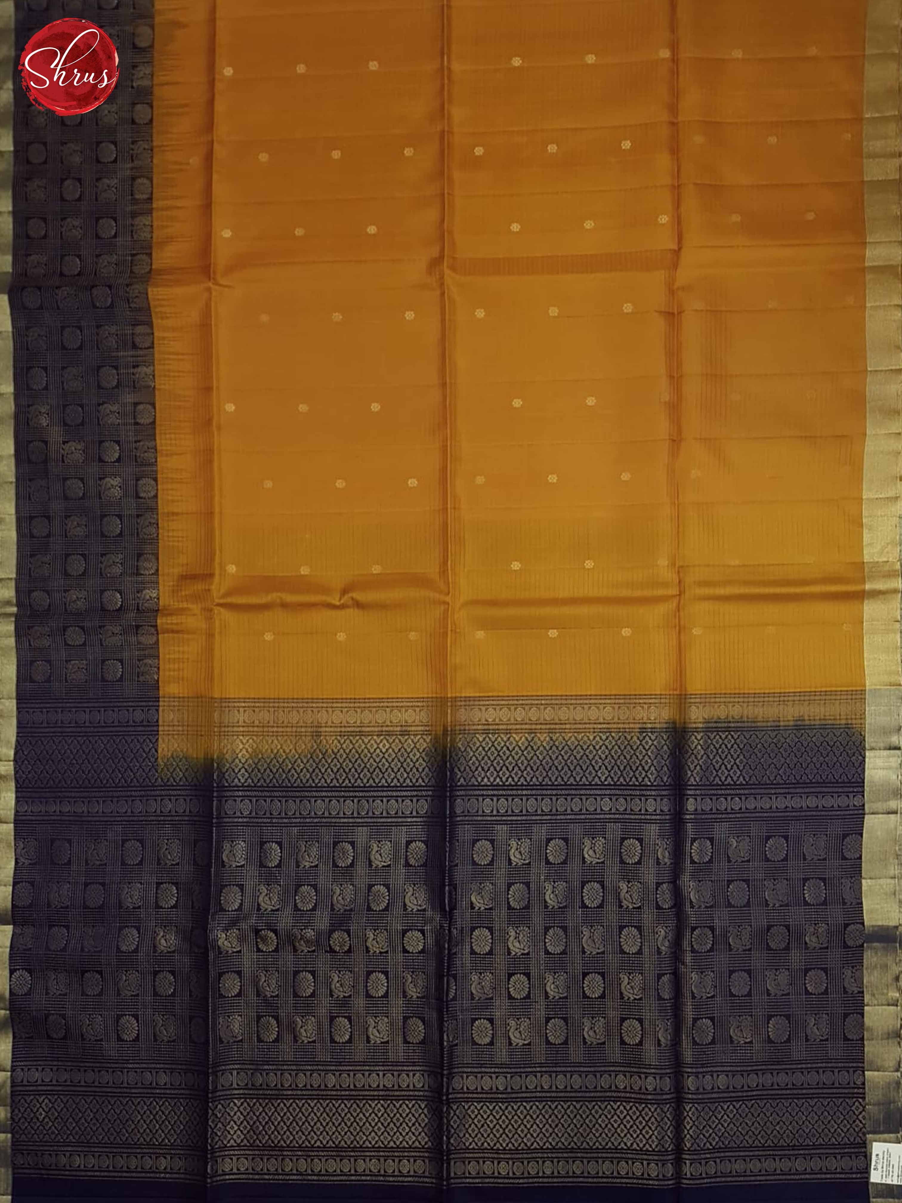 Mustard and Blue- Soft Silk Saree - Shop on ShrusEternity.com