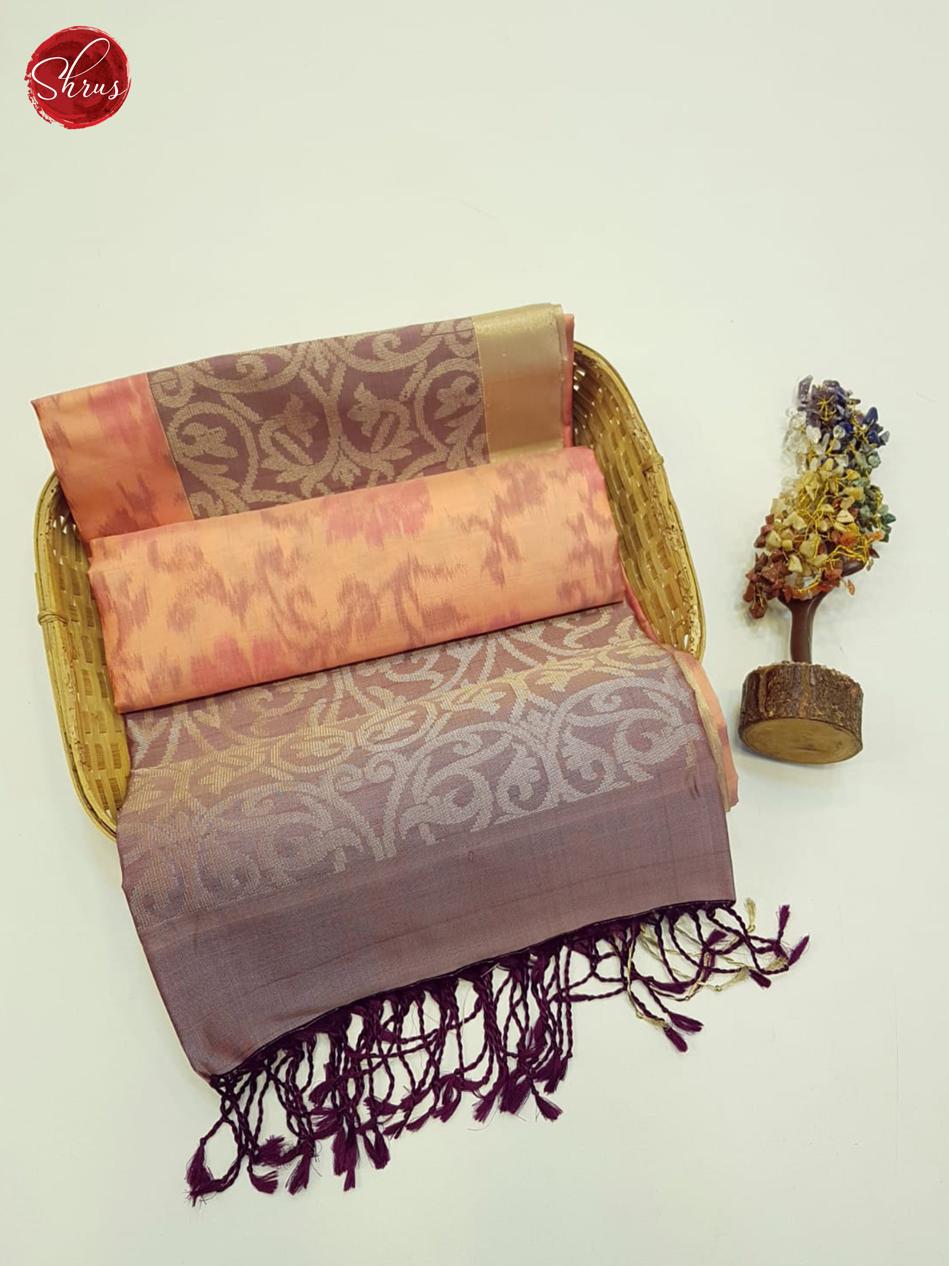 Peach And Dusty Wine-Soft silk saree - Shop on ShrusEternity.com