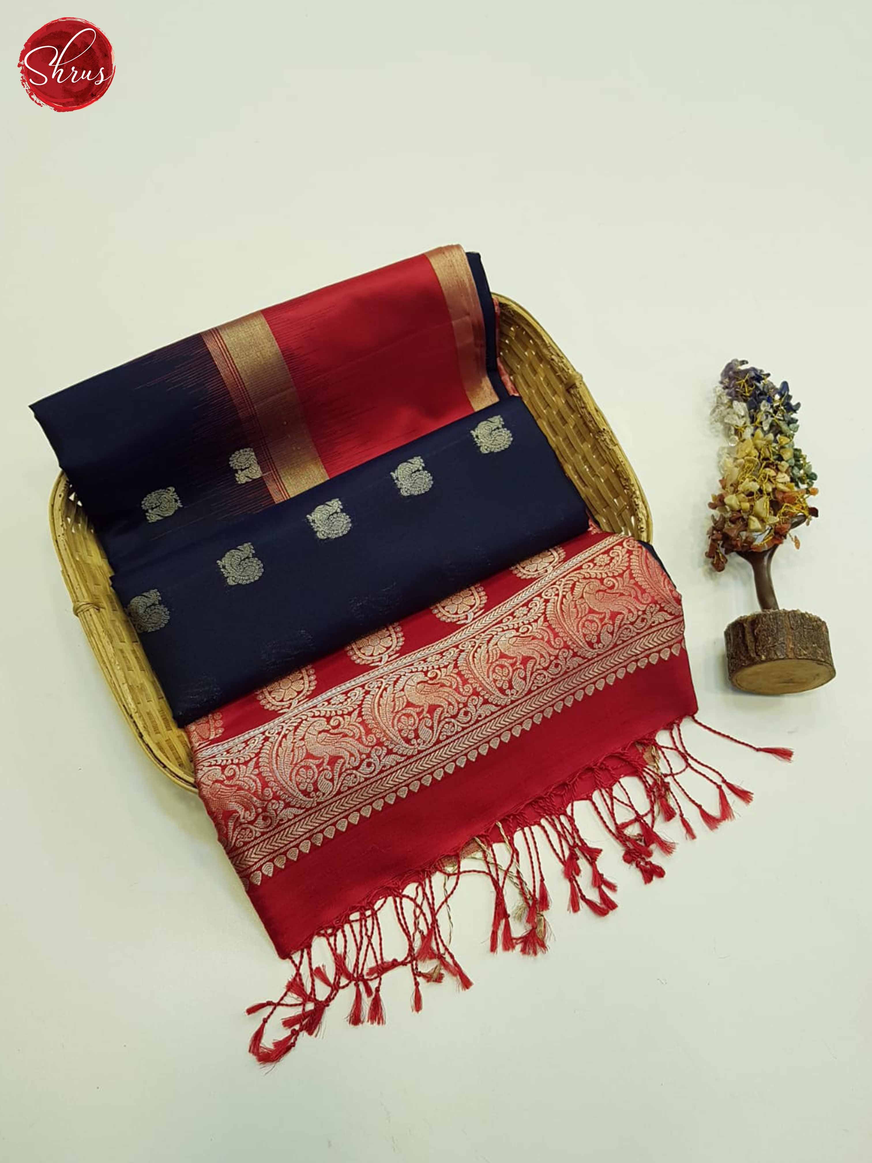 Blue and Red- Soft Silk Saree - Shop on ShrusEternity.com