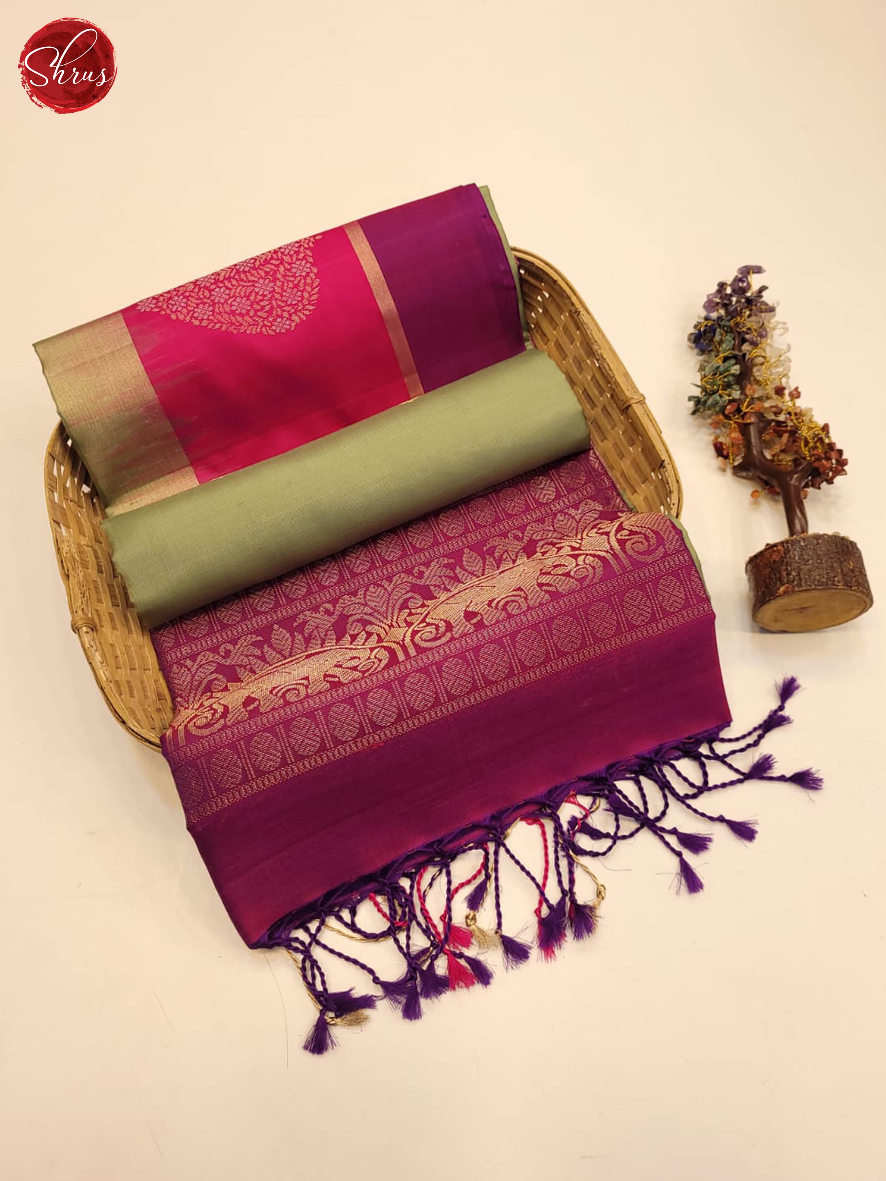 Elachi Green and wine- Soft Silk Saree - Shop on ShrusEternity.com