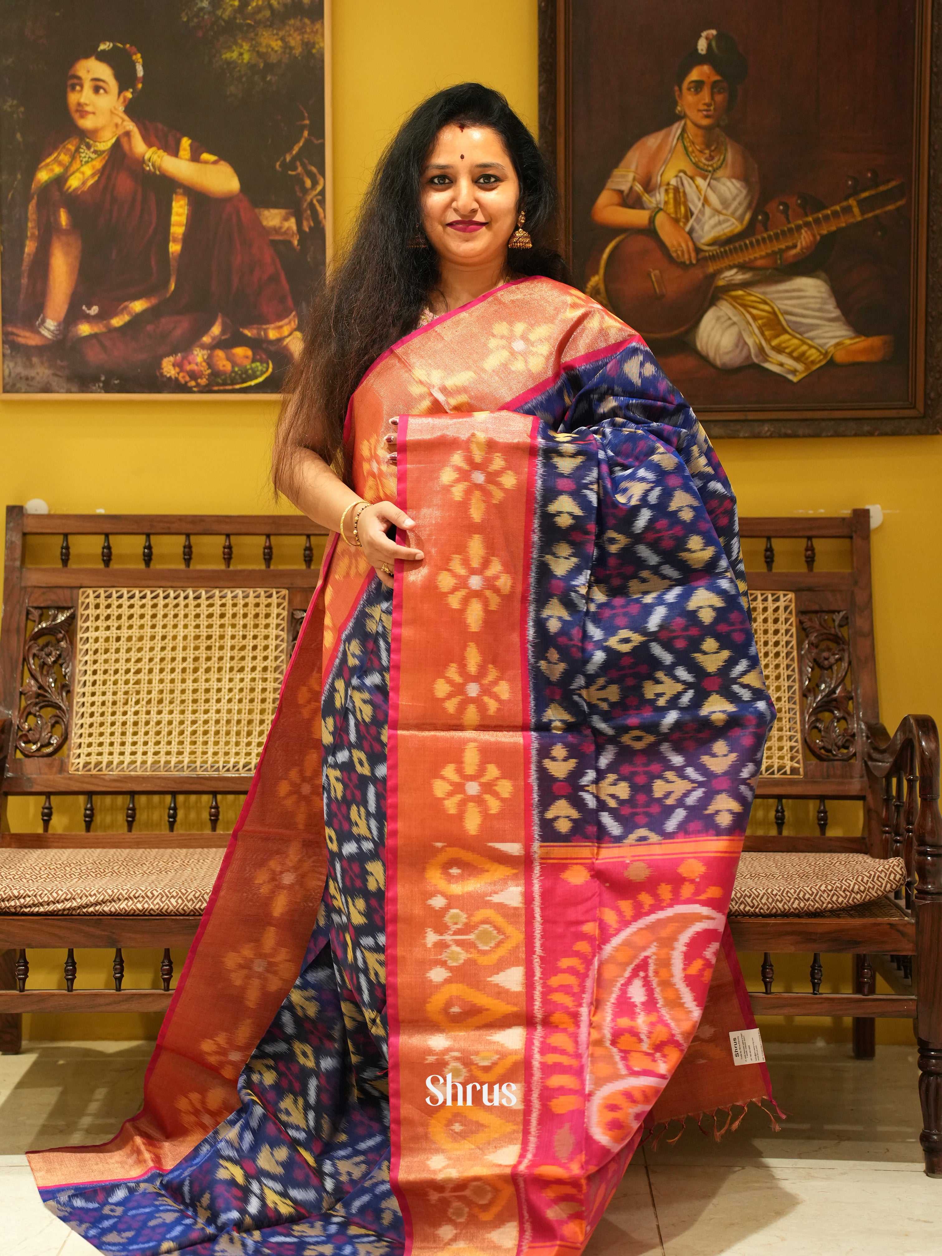 Blue And Pink- Pochampally Silk Cotton Saree - Shop on ShrusEternity.com