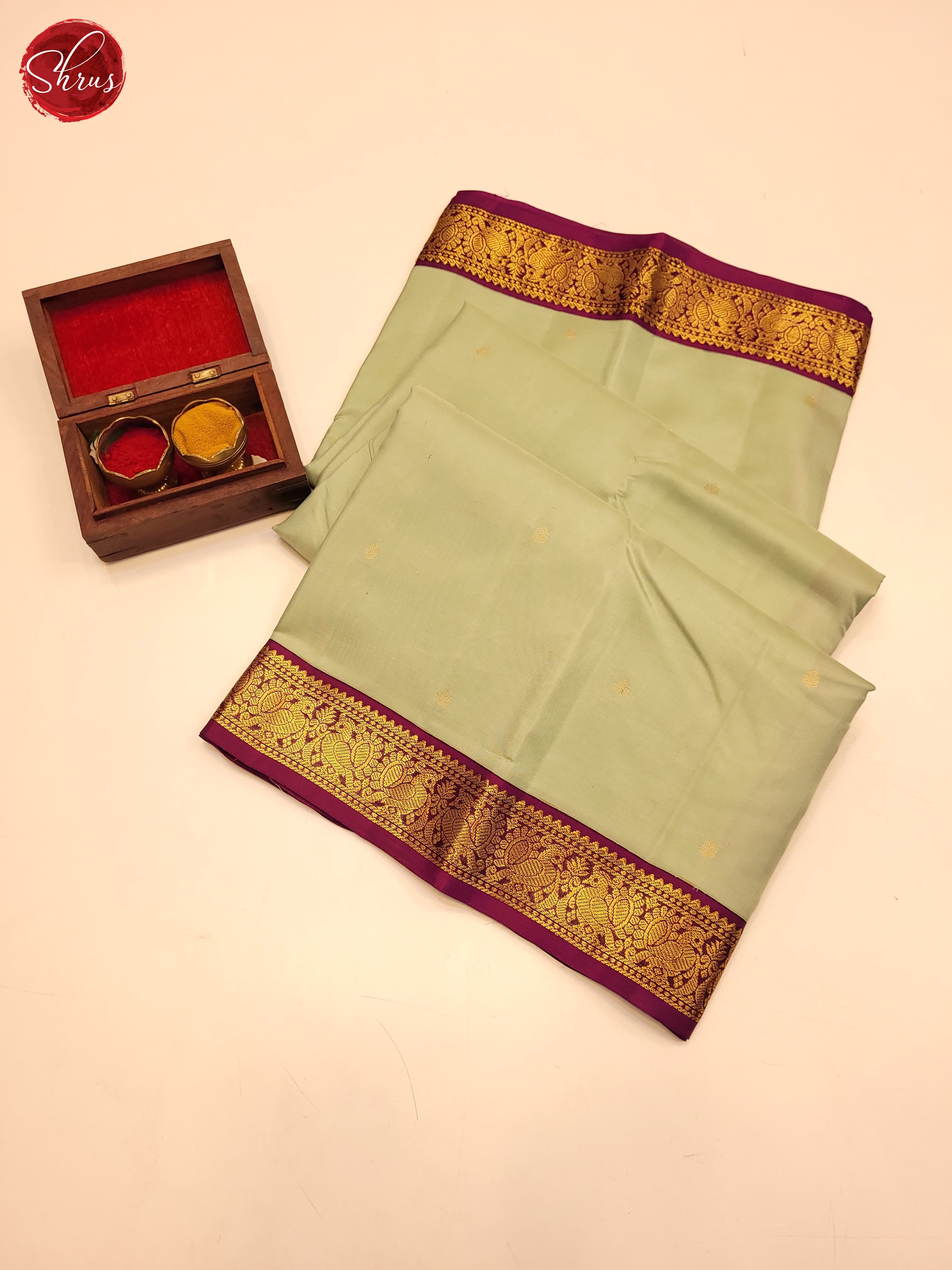 Pista Green and wine-Kanchipuram silk saree - Shop on ShrusEternity.com