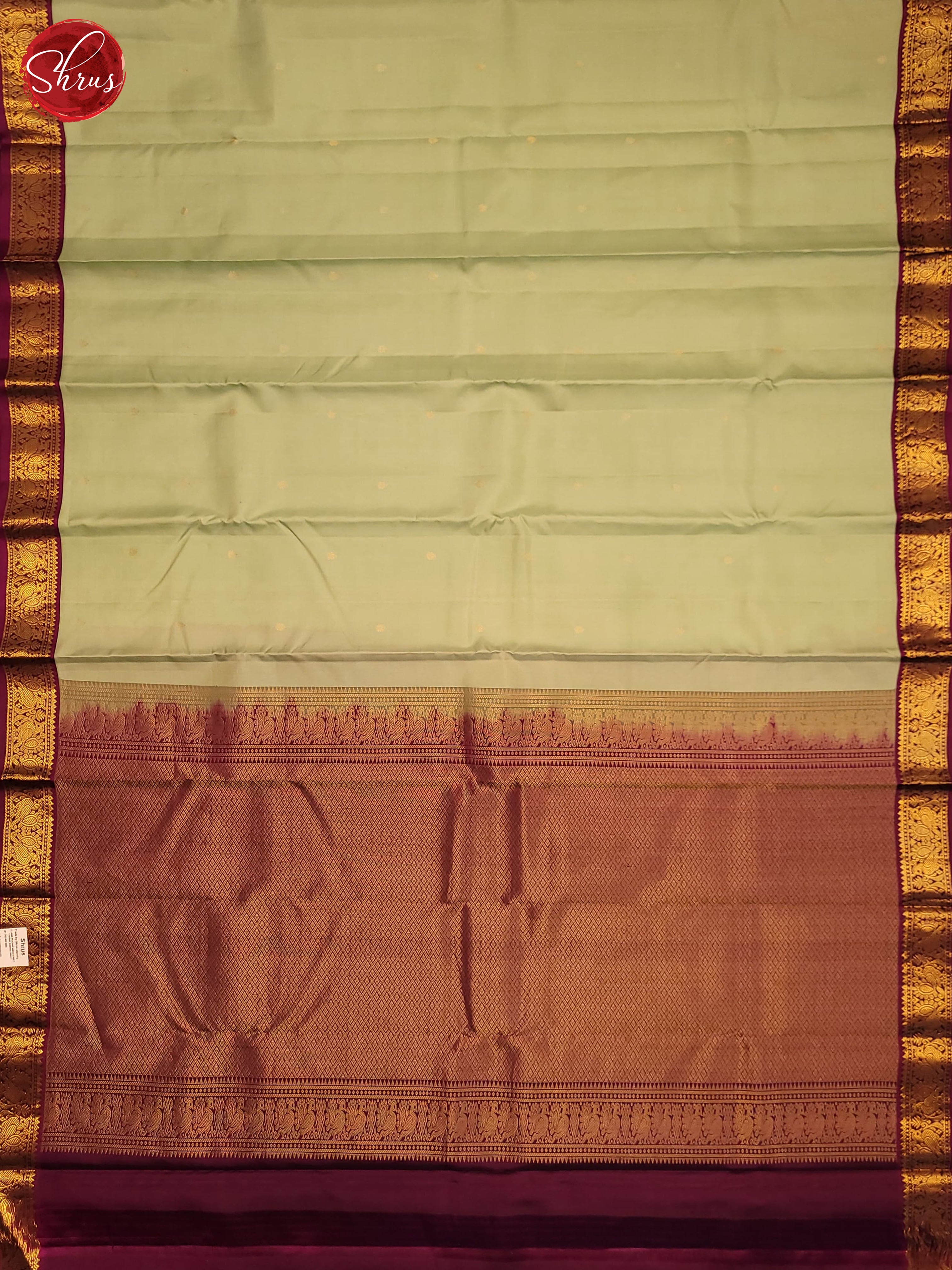 Pista Green and wine-Kanchipuram silk saree - Shop on ShrusEternity.com