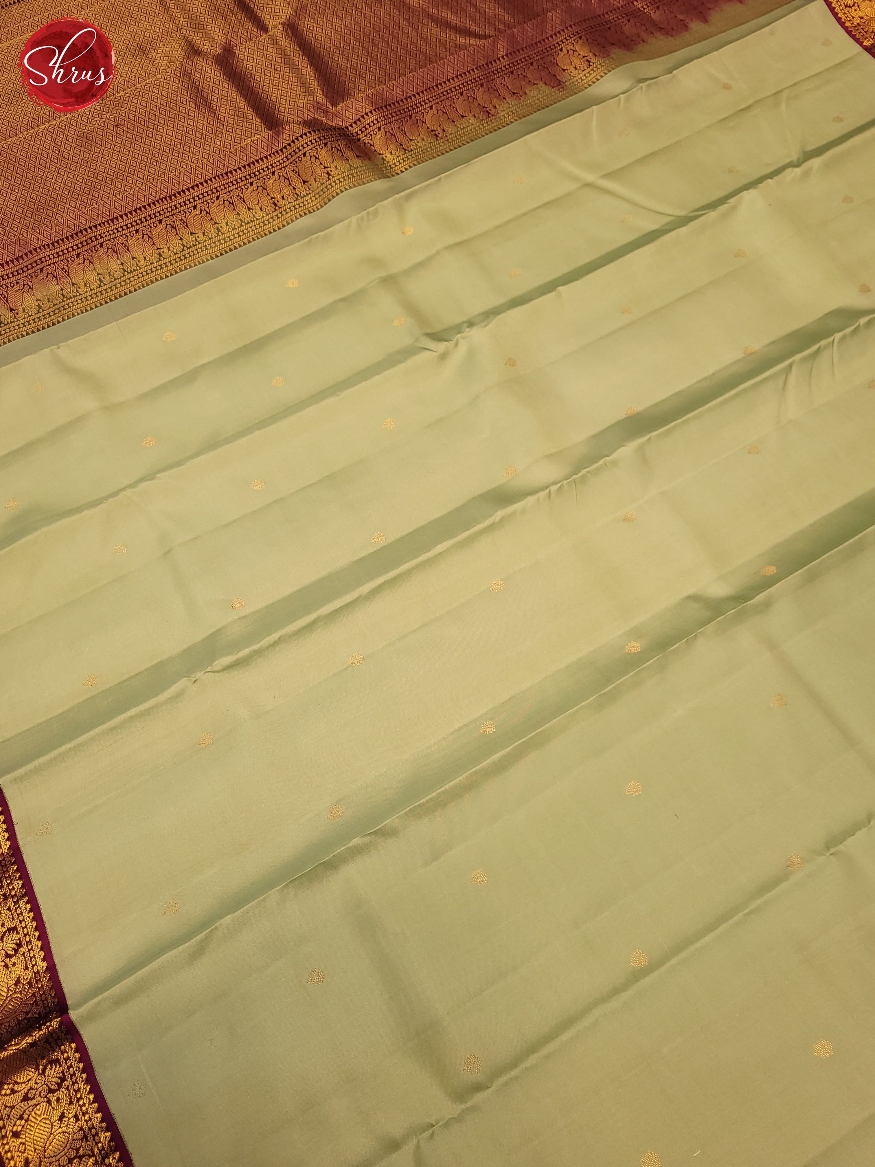 Pista Green and wine-Kanchipuram silk saree - Shop on ShrusEternity.com