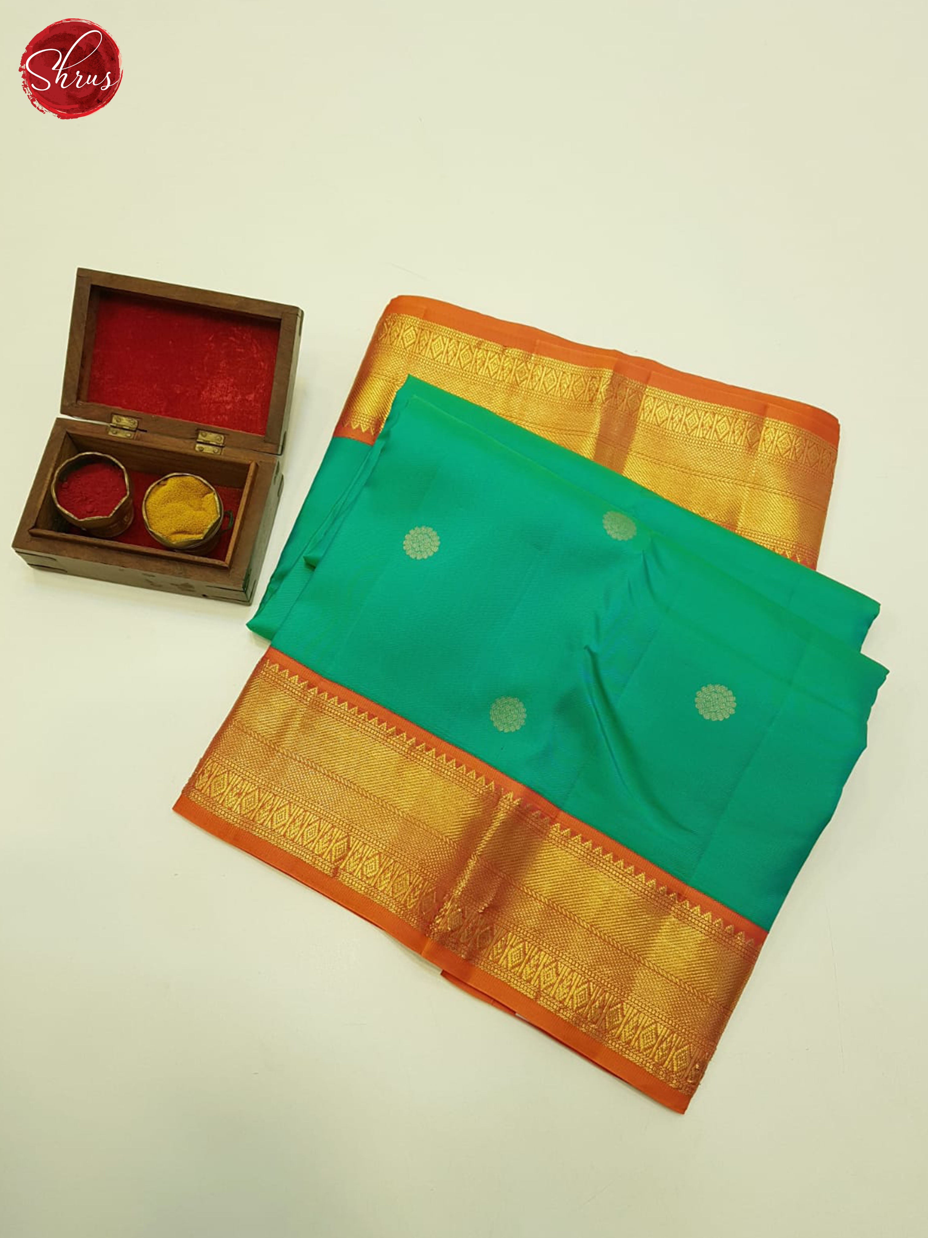 Green And Orange-Kanchipuram Silk saree - Shop on ShrusEternity.com