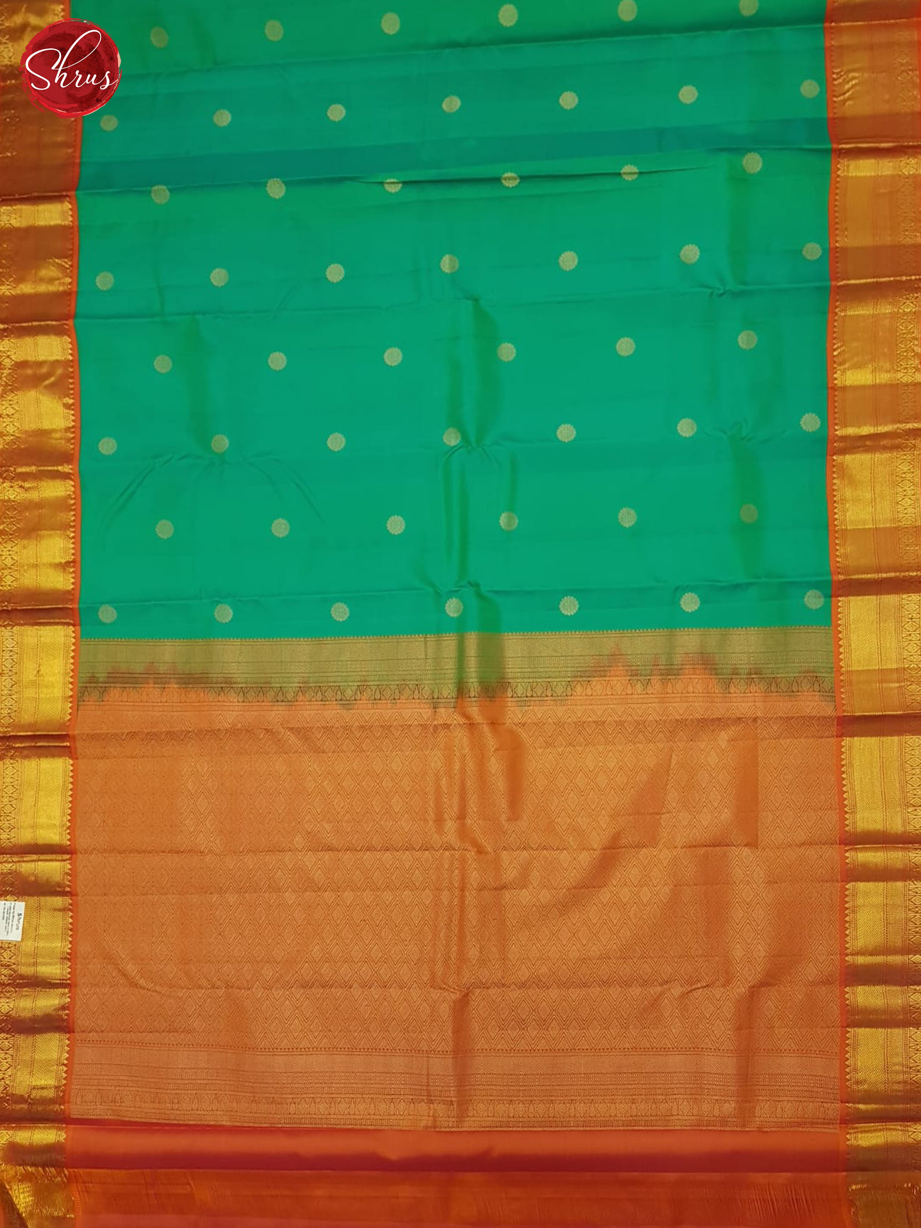 Green And Orange-Kanchipuram Silk saree - Shop on ShrusEternity.com