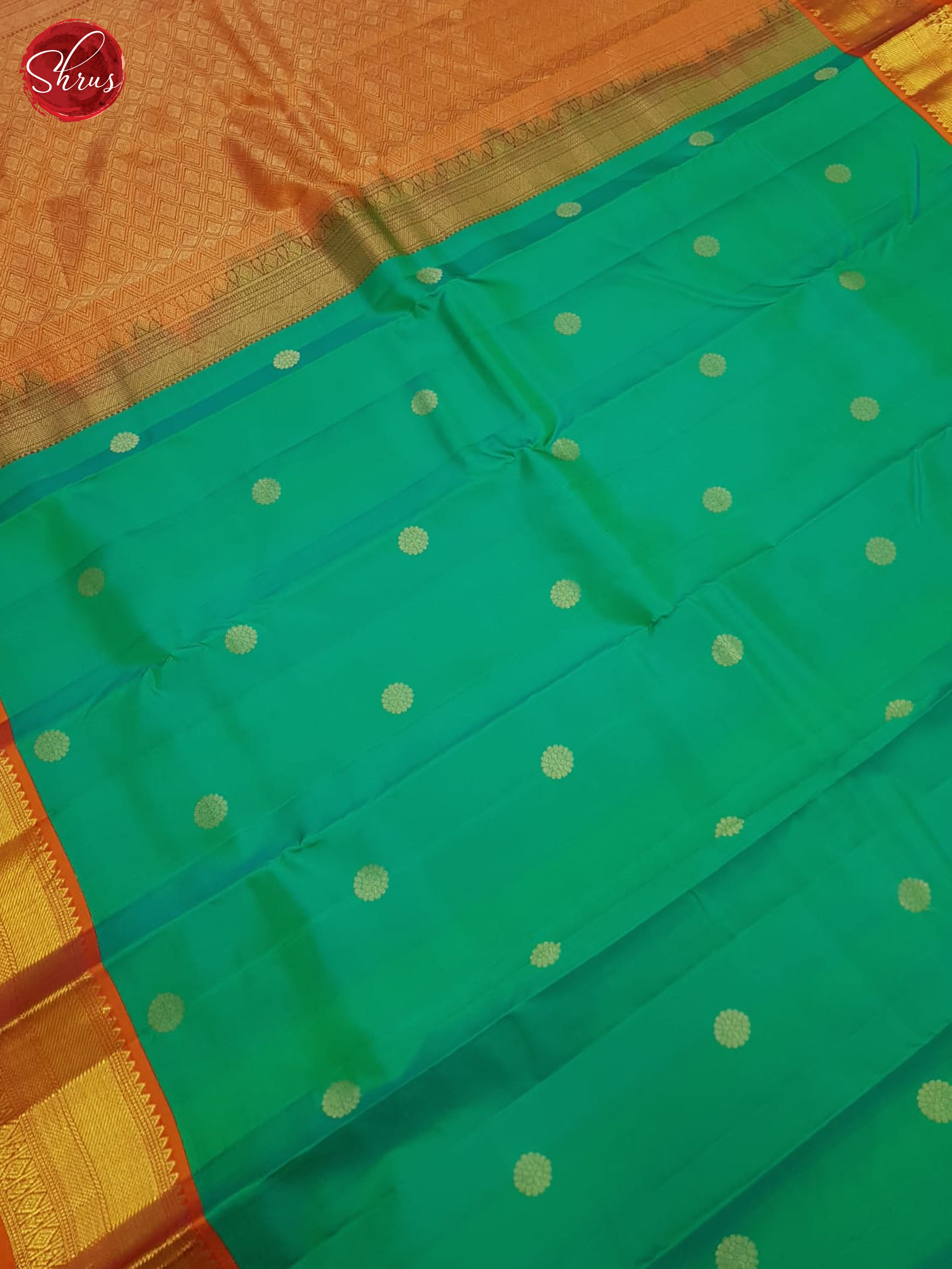 Green And Orange-Kanchipuram Silk saree - Shop on ShrusEternity.com