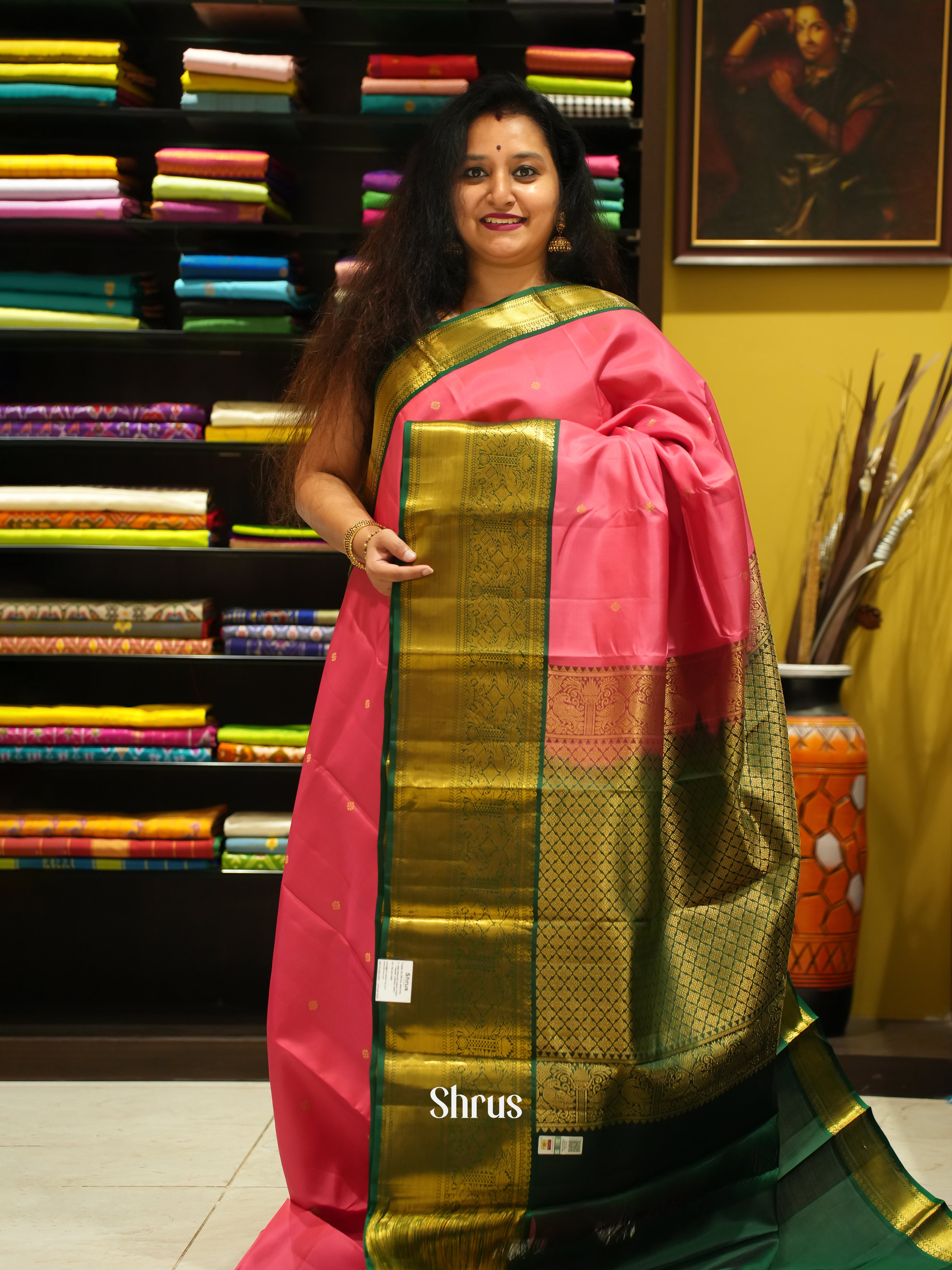 Pink And Green - Kanchipiram silk Saree