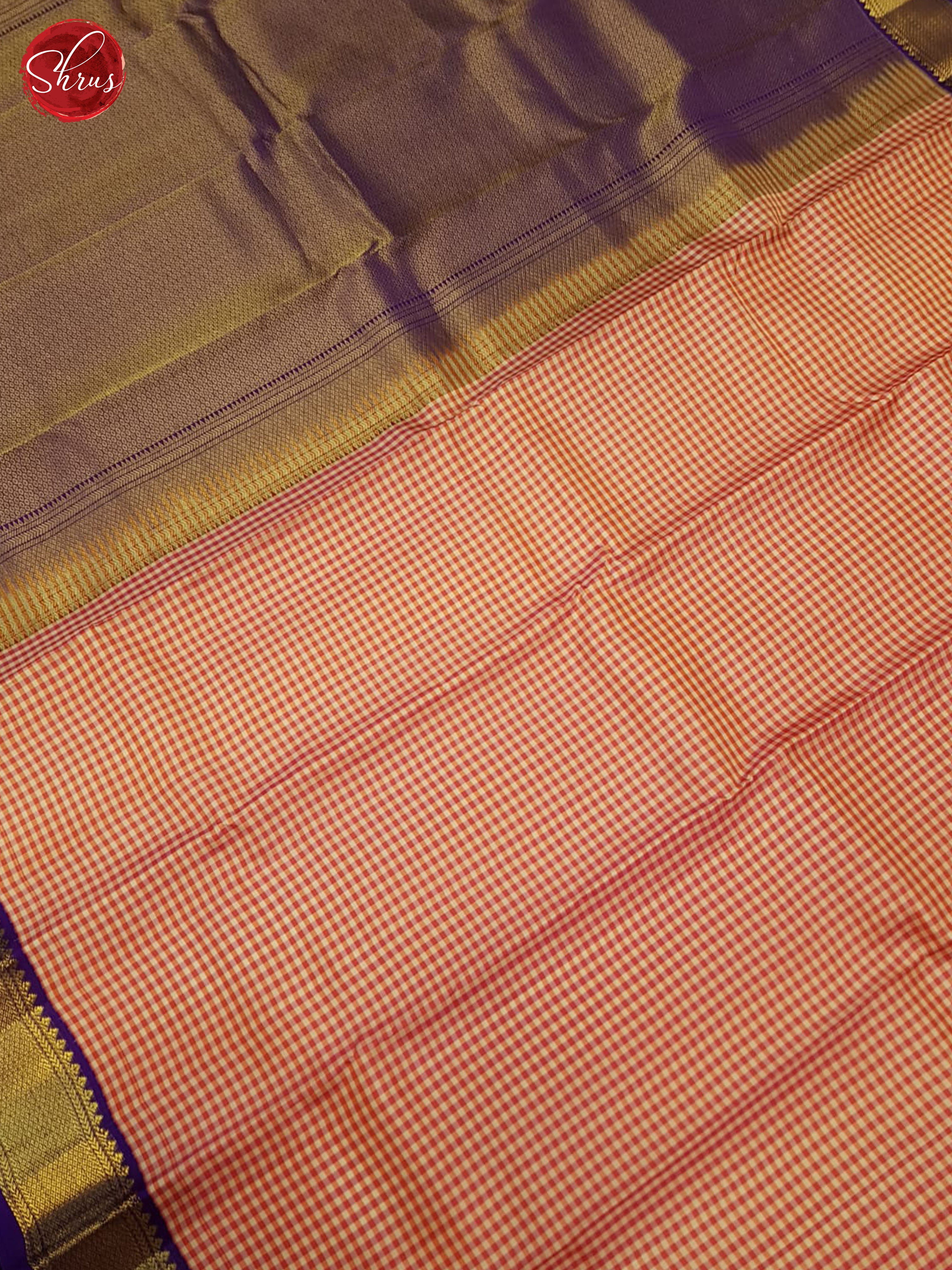 Orange and purple - Kanchipuram silk Saree - Shop on ShrusEternity.com