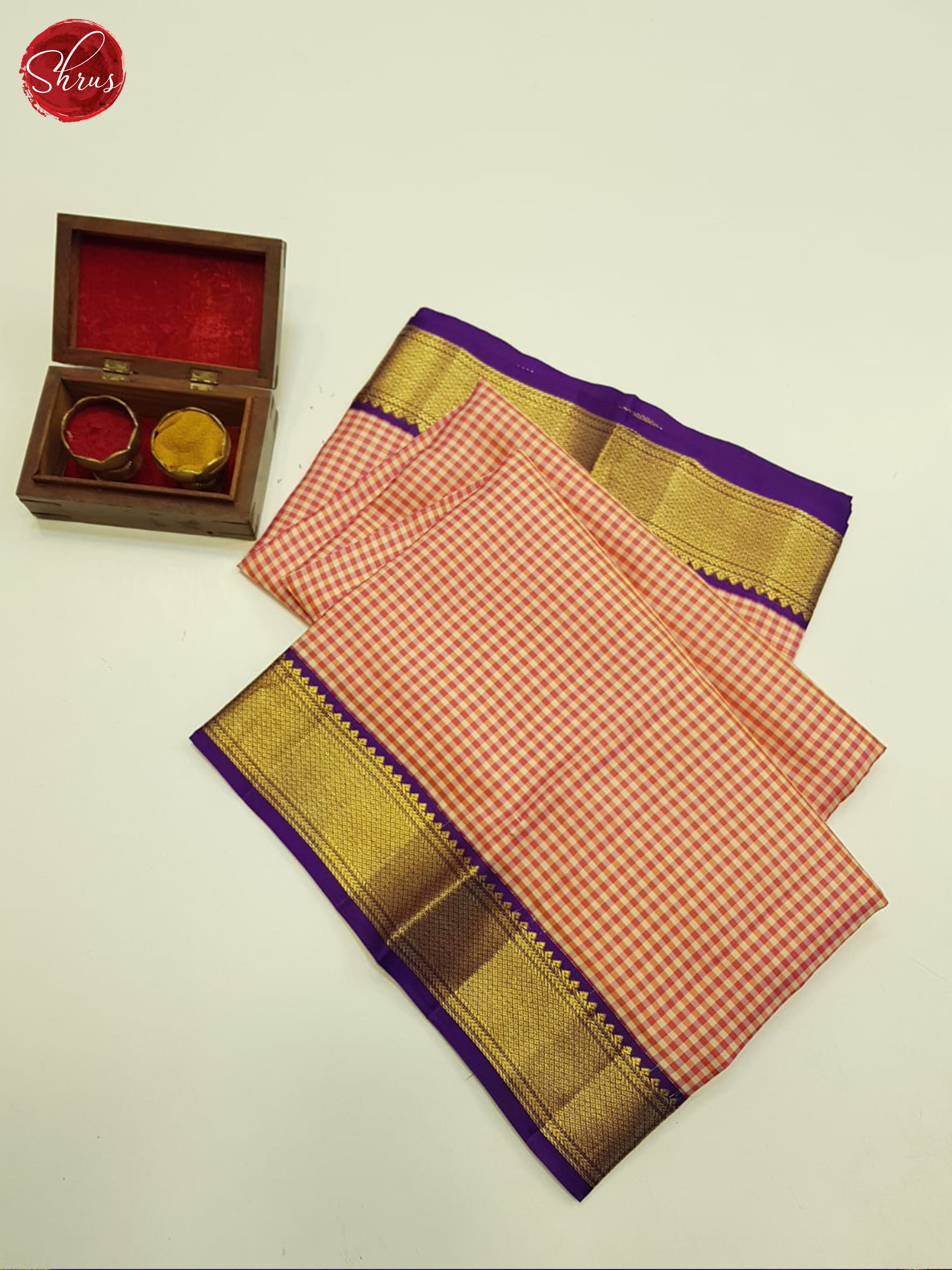 Orange and purple - Kanchipuram silk Saree - Shop on ShrusEternity.com