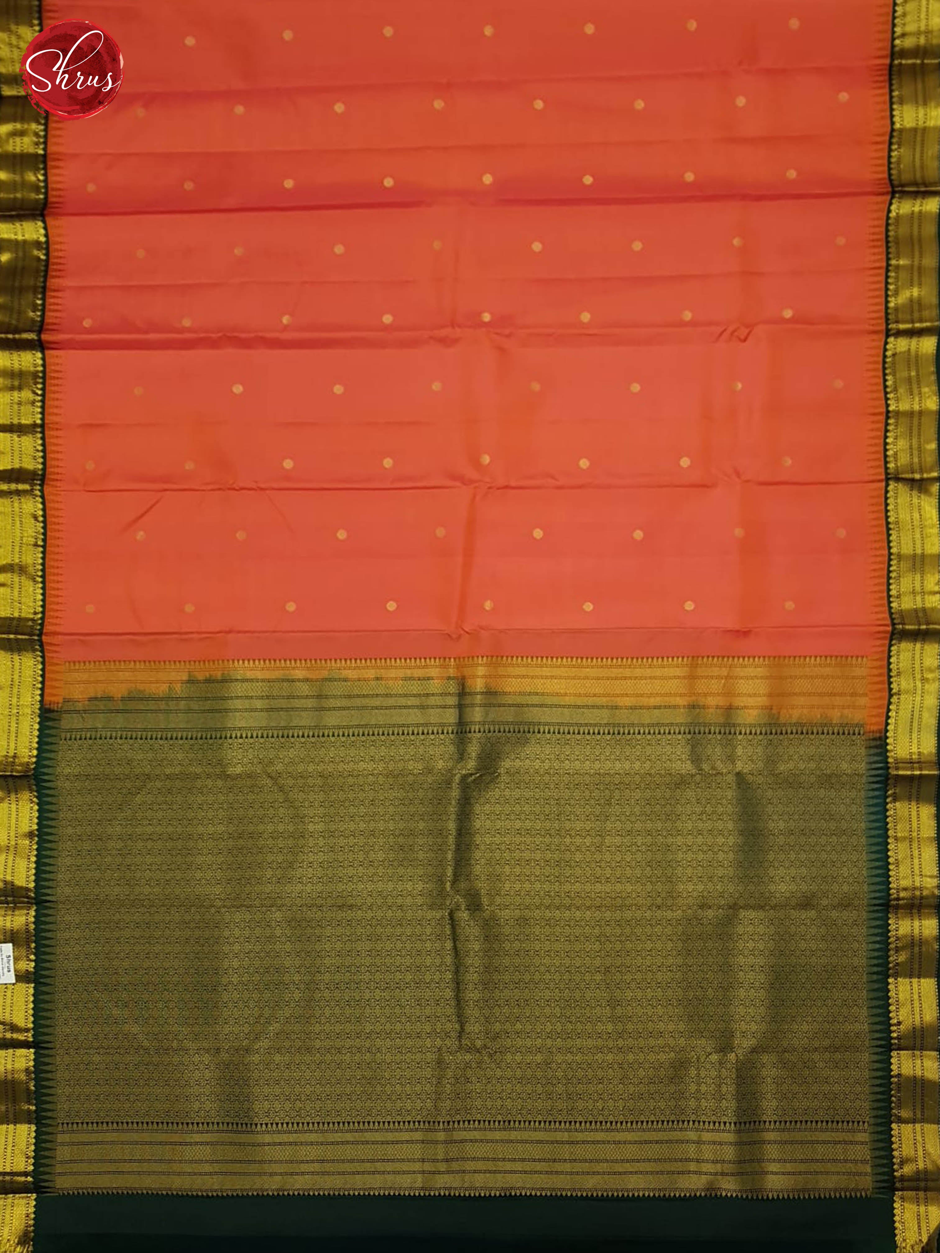 Orangish Pink And Green-Kanchipuram Silk Saree - Shop on ShrusEternity.com