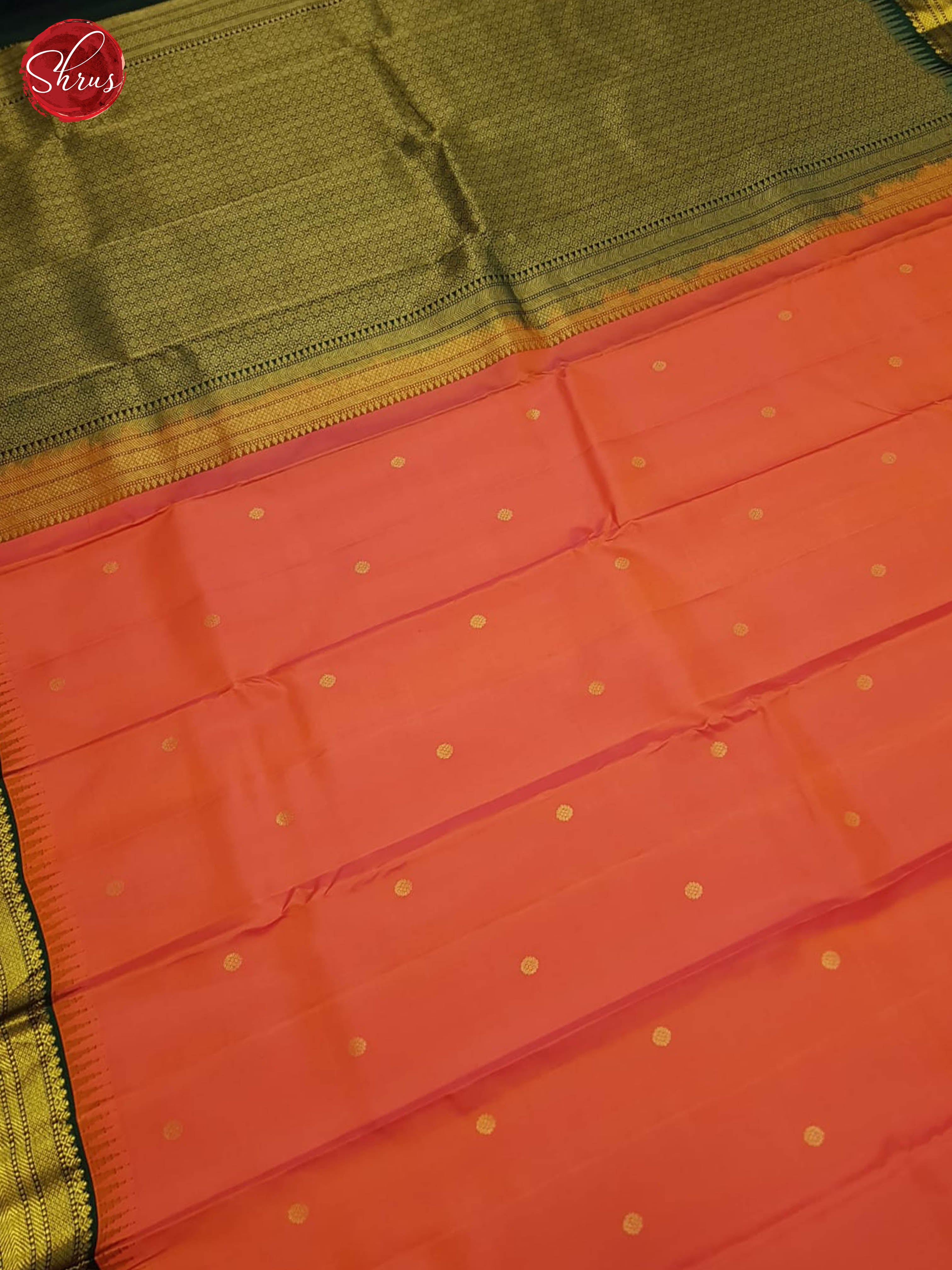 Orangish Pink And Green-Kanchipuram Silk Saree - Shop on ShrusEternity.com