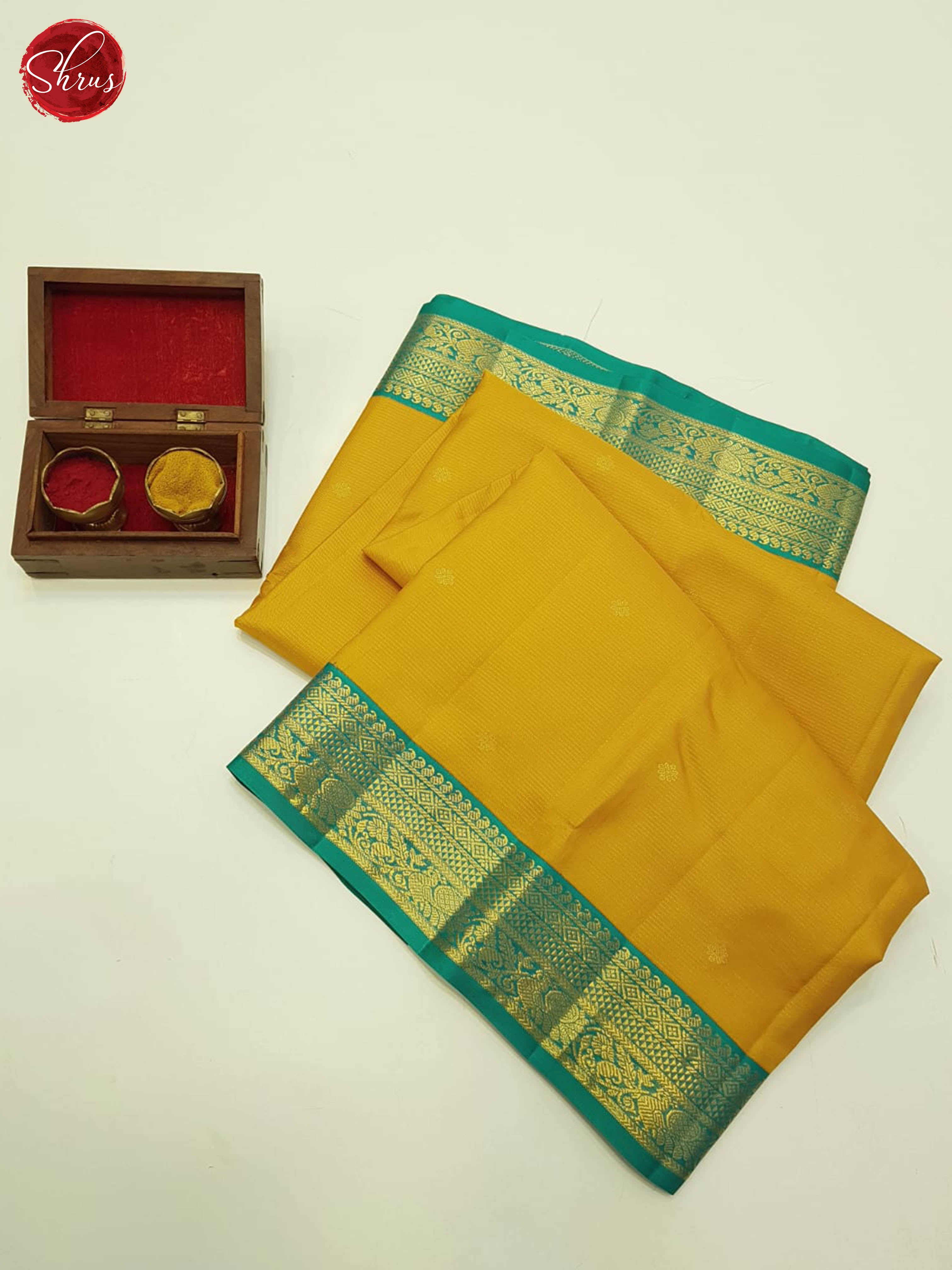 Mustard And Green-Kanchipuram Silk Saree - Shop on ShrusEternity.com