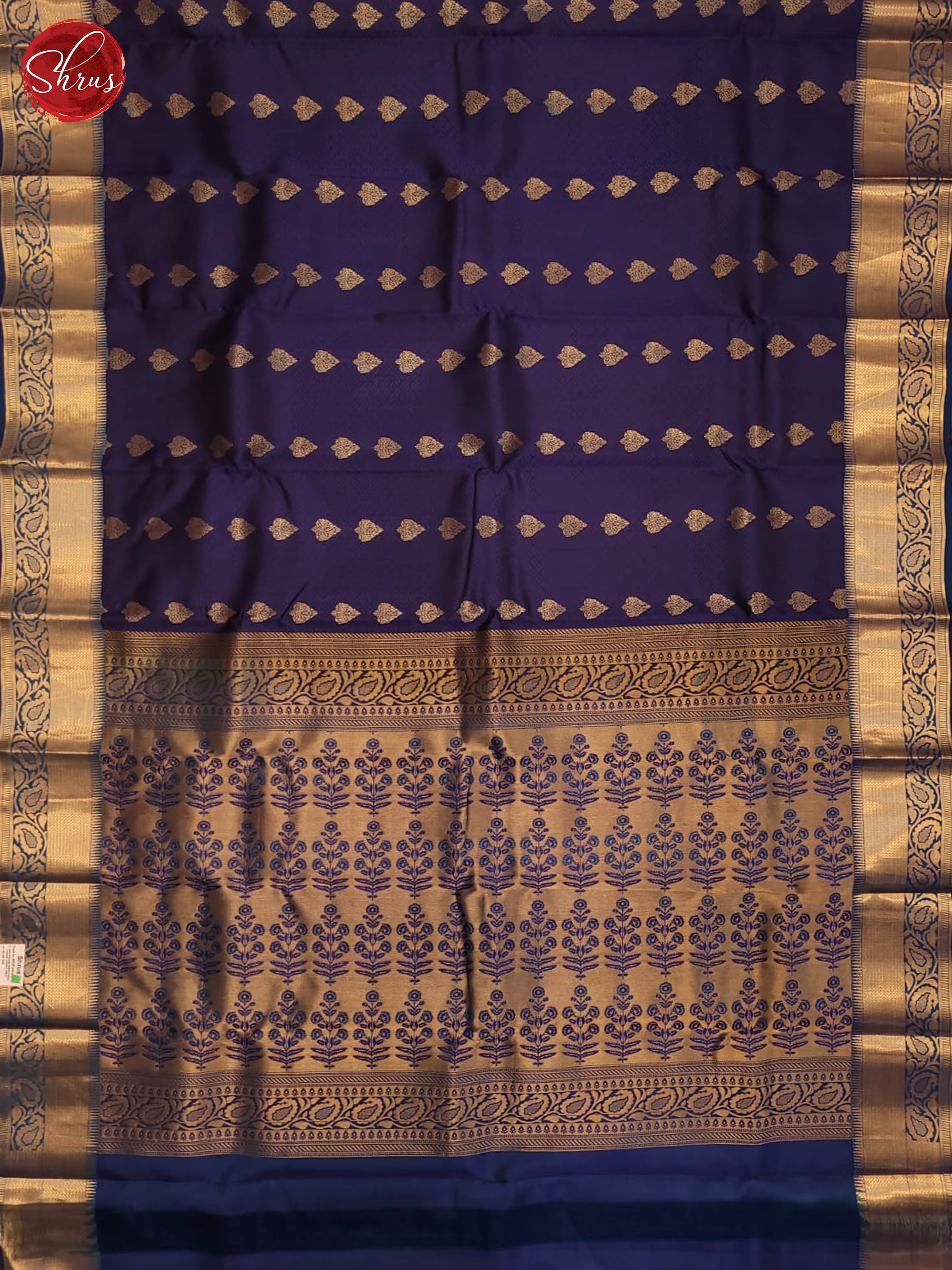 Navy blue and Peacock blue- Kanchipuram half-pure silk saree - Shop on ShrusEternity.com