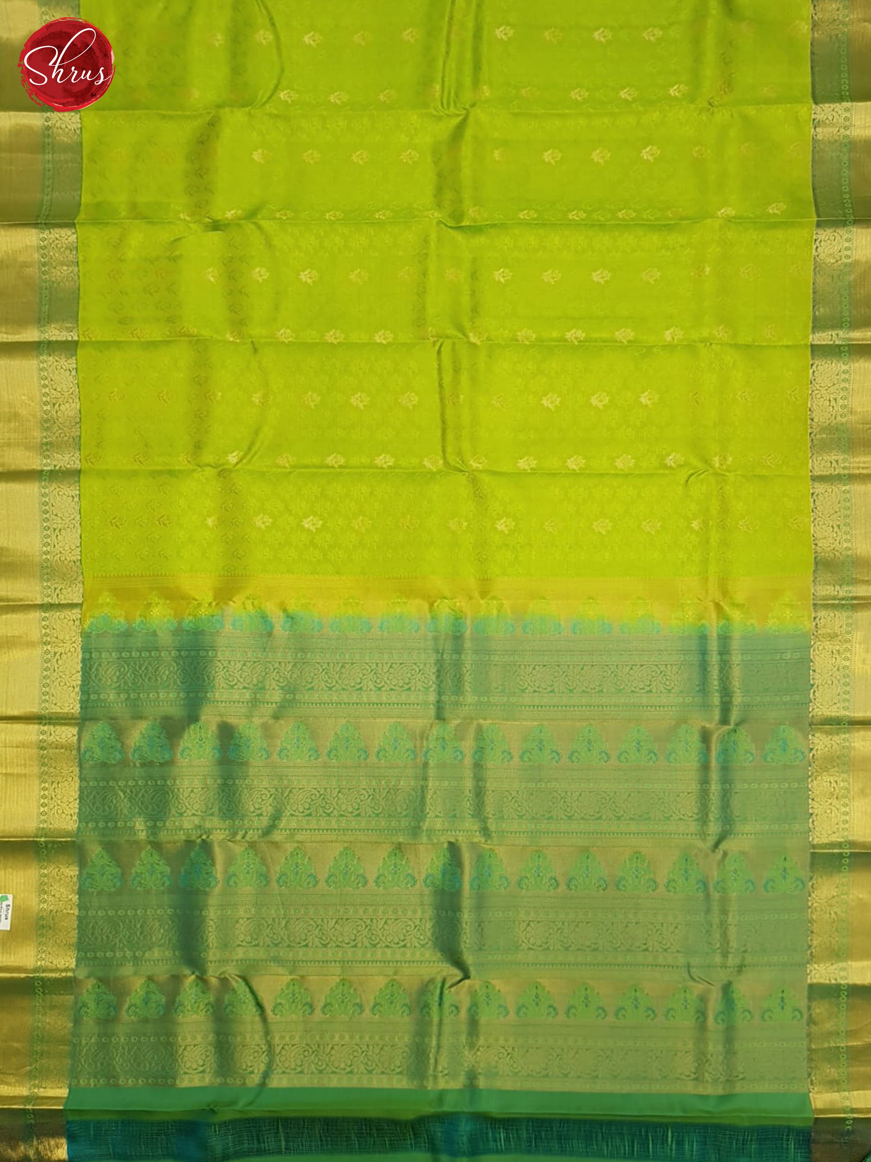 Light Green & Green - Kanchipuram Half-pure Silk Saree - Shop on ShrusEternity.com