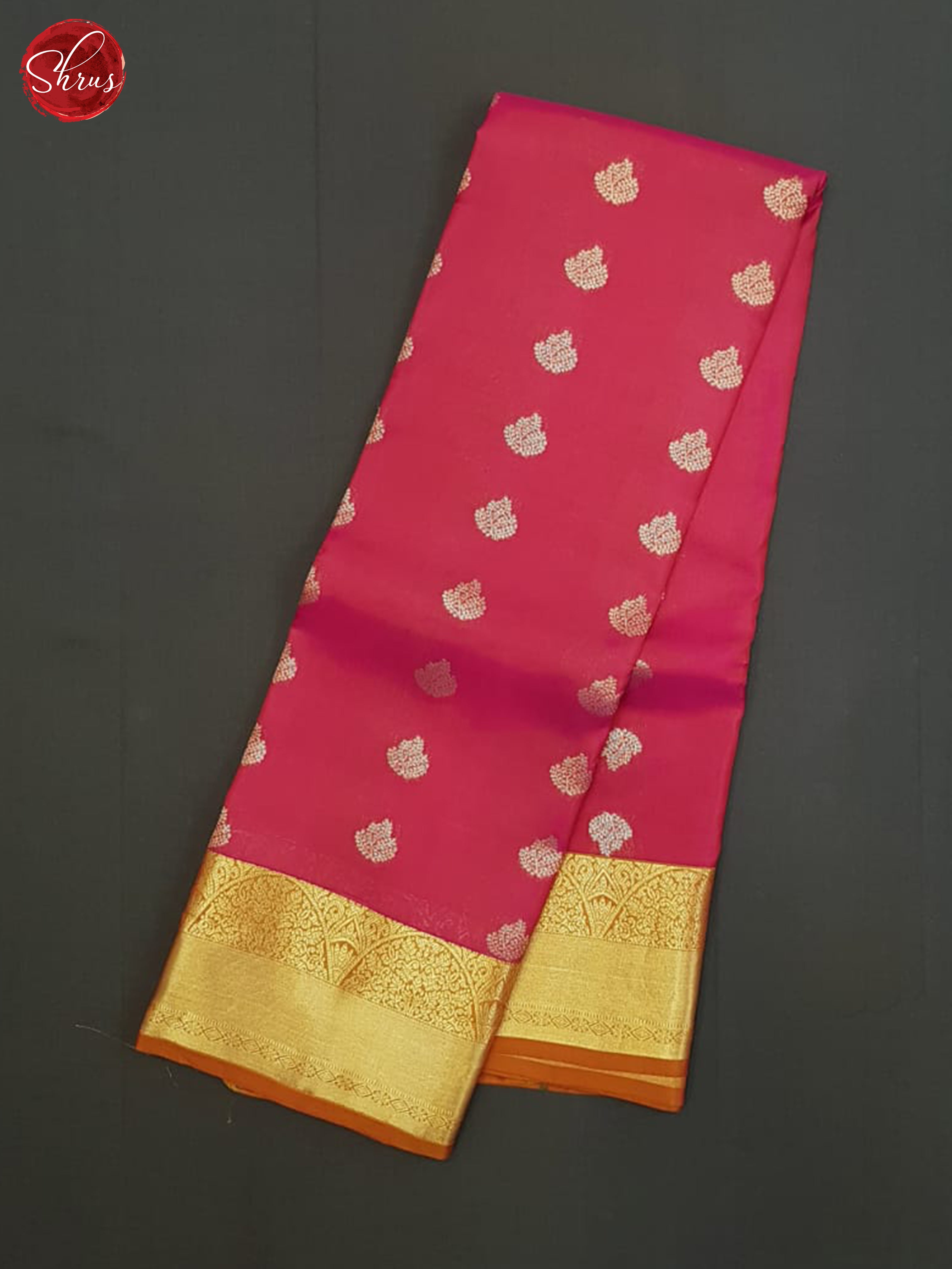Pink And Brick Orange- Kanchipuram Half-pure Silk Saree - Shop on ShrusEternity.com