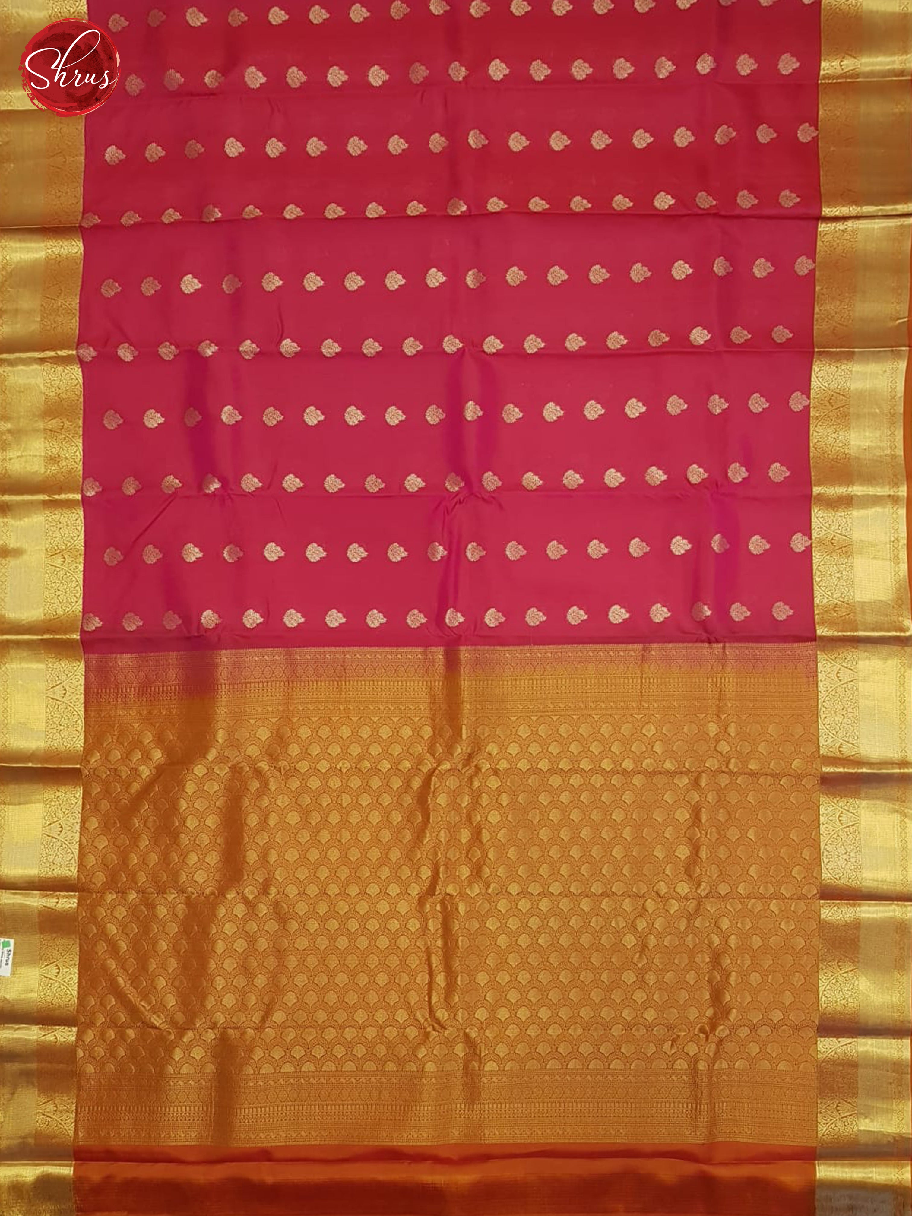 Pink And Brick Orange- Kanchipuram Half-pure Silk Saree - Shop on ShrusEternity.com