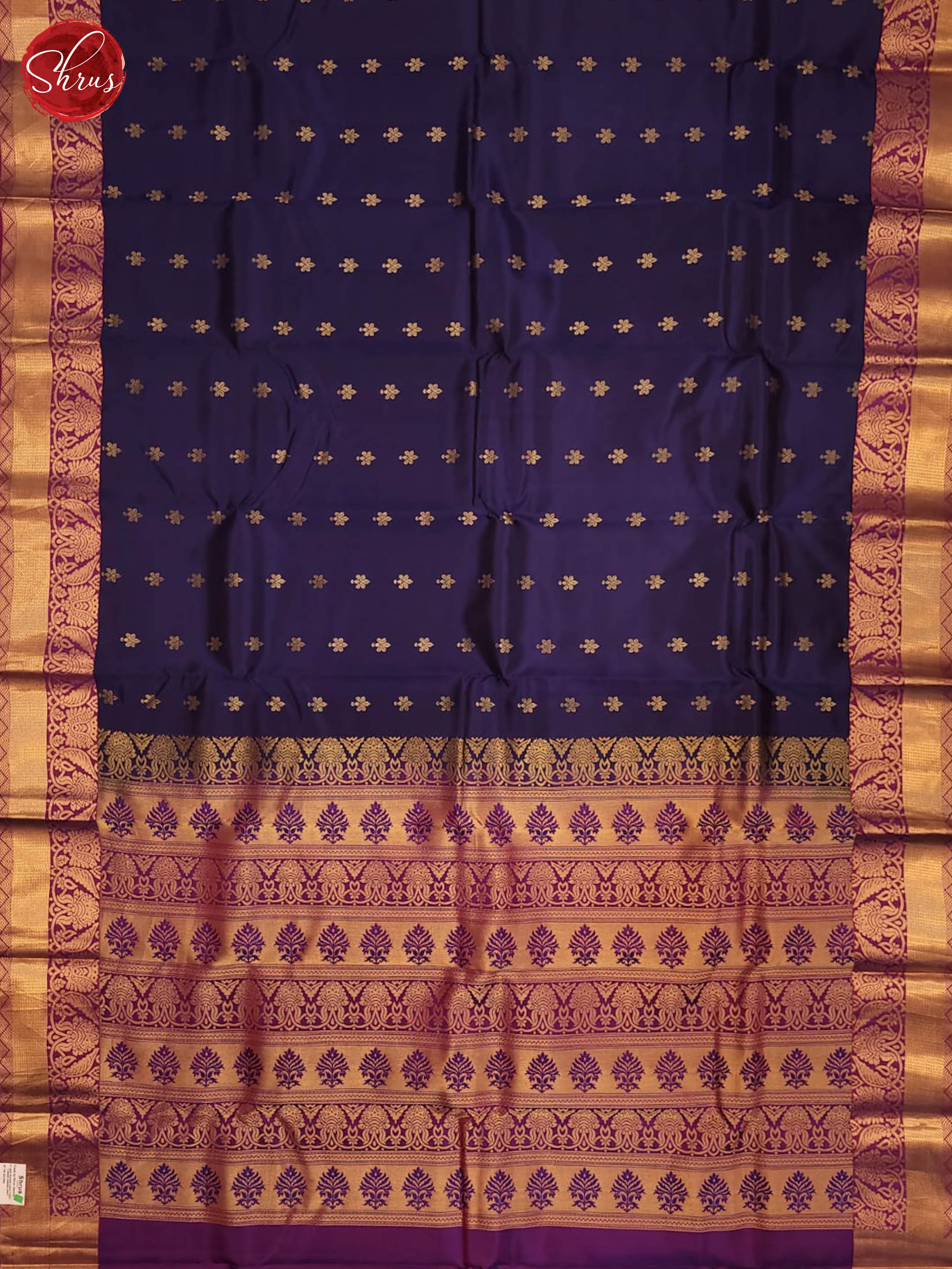 Navy blue and violet- Kanchipuram half-pure Silk Saree - Shop on ShrusEternity.com