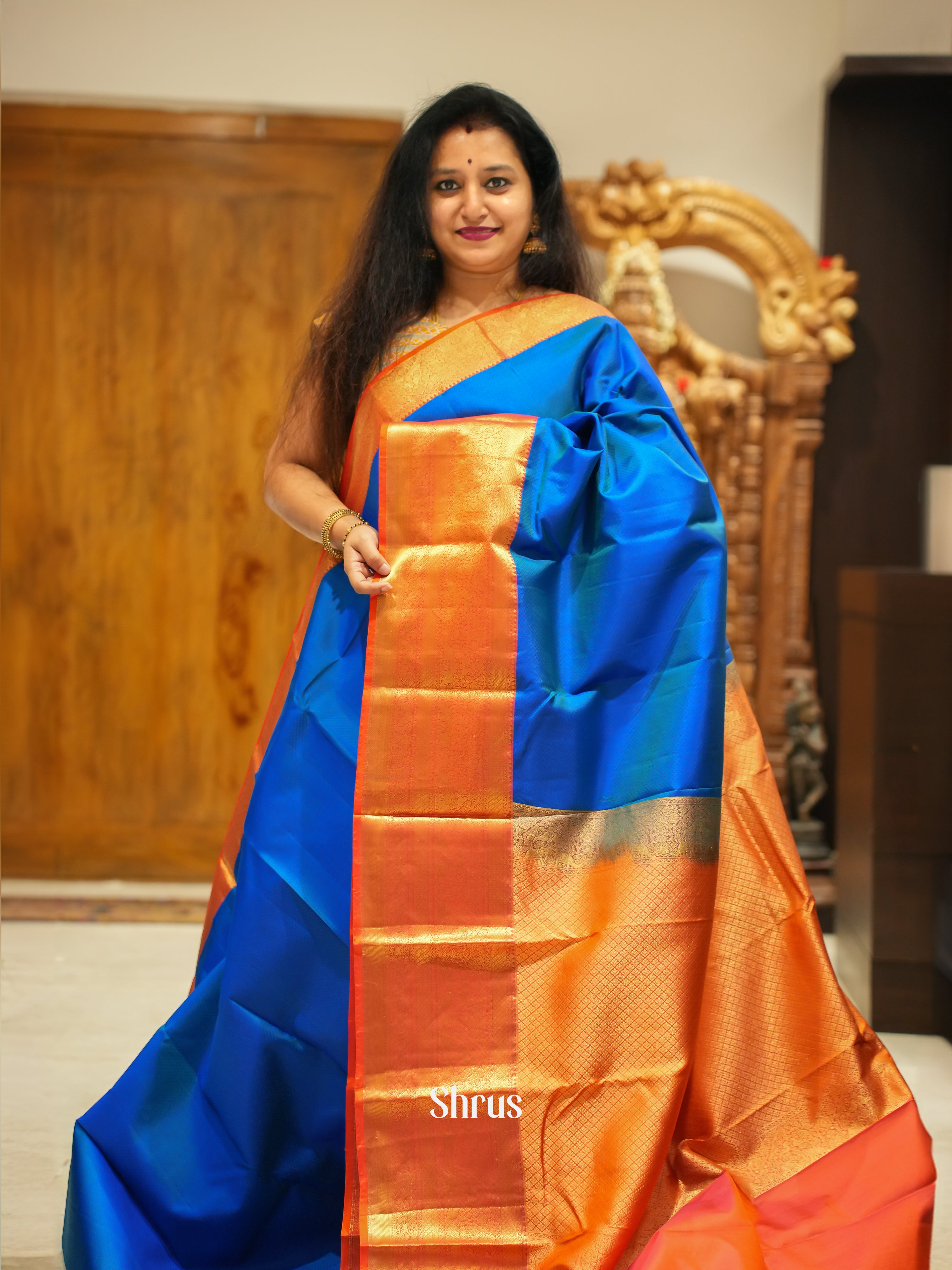 Blue And Orange - Korvai Kanchipuram Silk saree