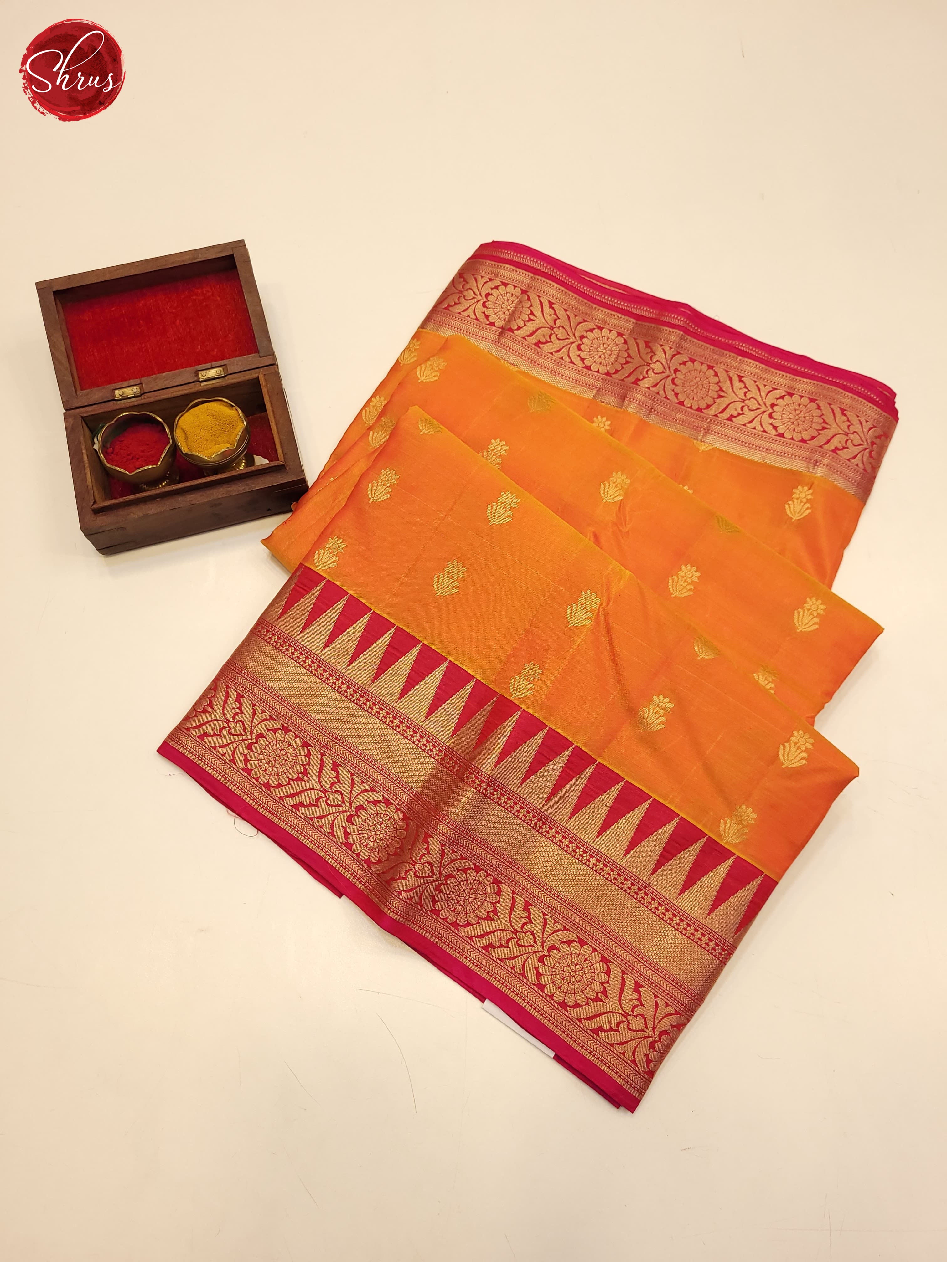 Orange and pink-Kanchipiram Silk Saree - Shop on ShrusEternity.com