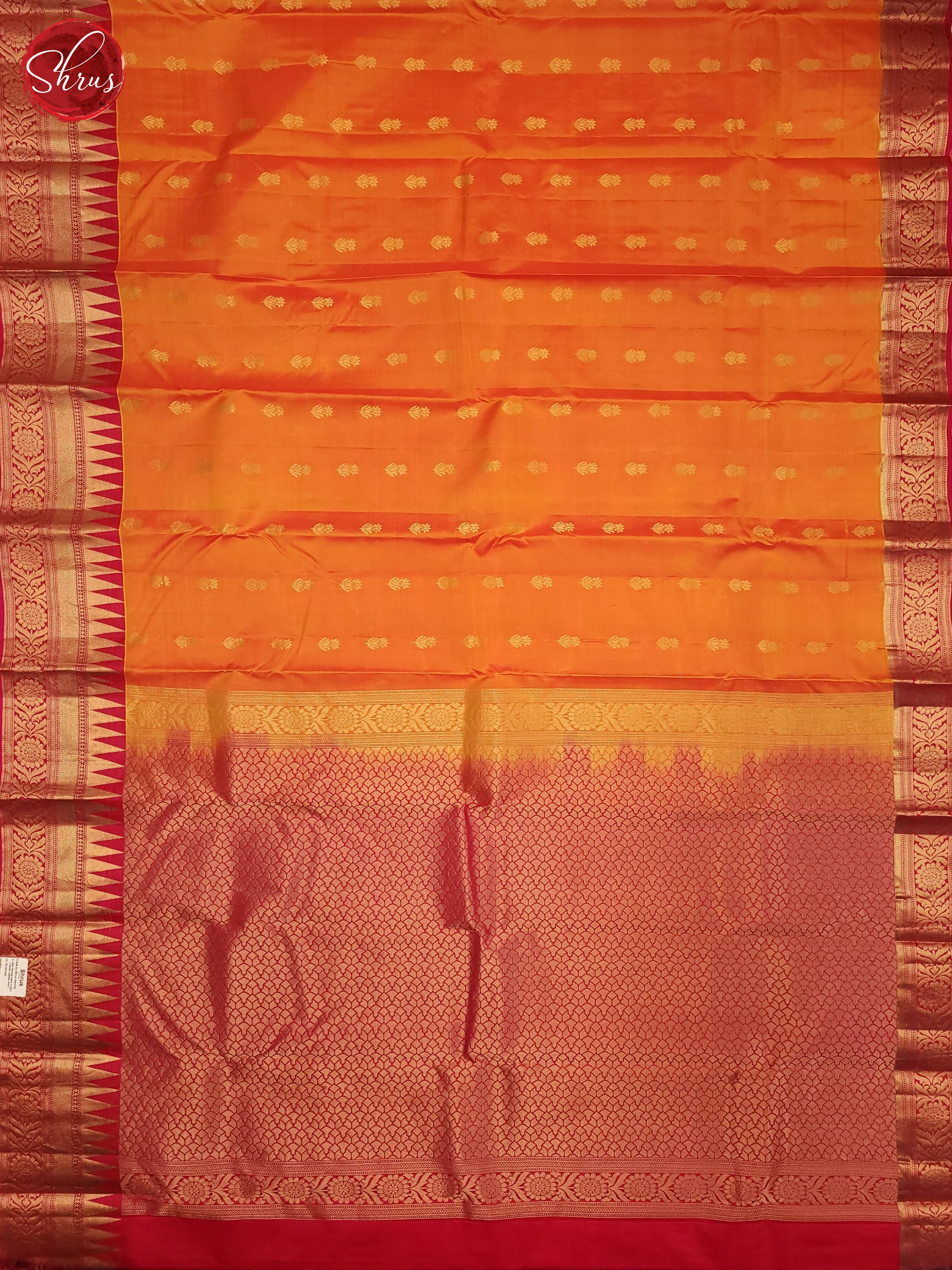 Orange and pink-Kanchipiram Silk Saree - Shop on ShrusEternity.com