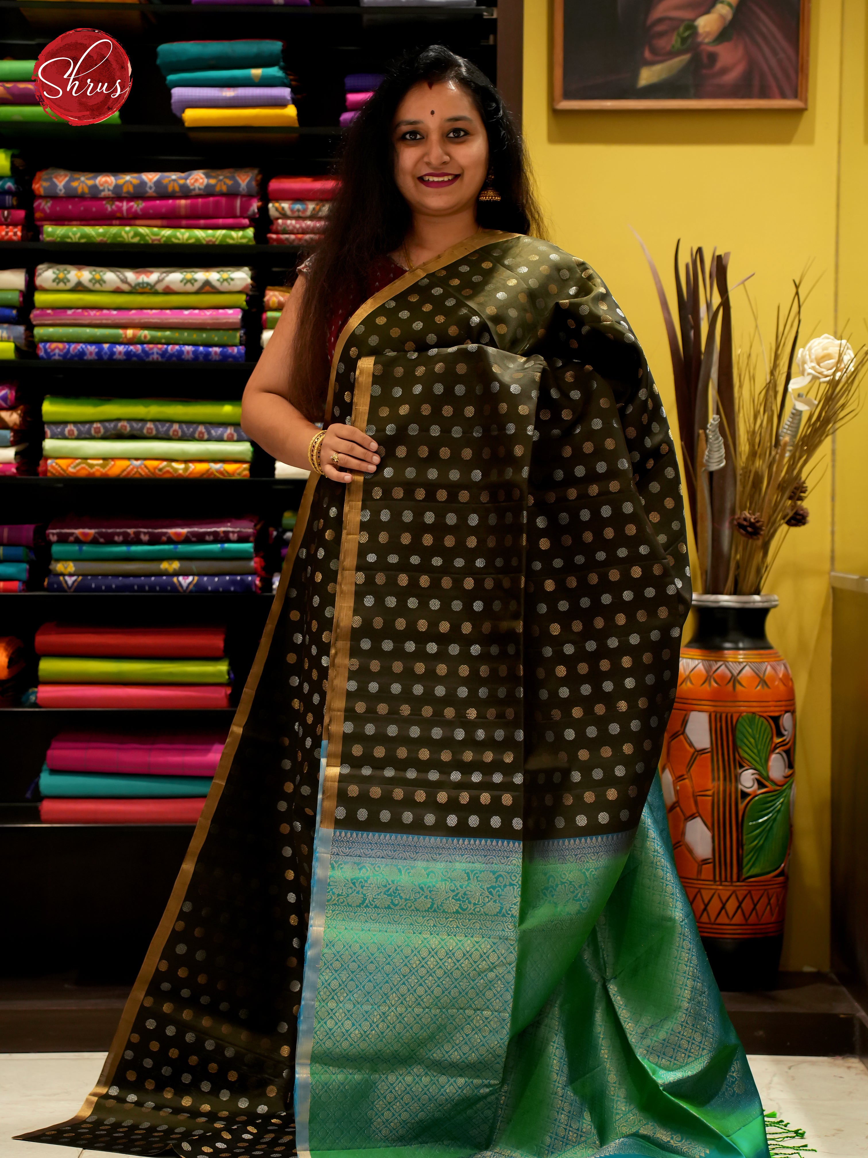 Brownish Green And Green-Soft silk Saree - Shop on ShrusEternity.com