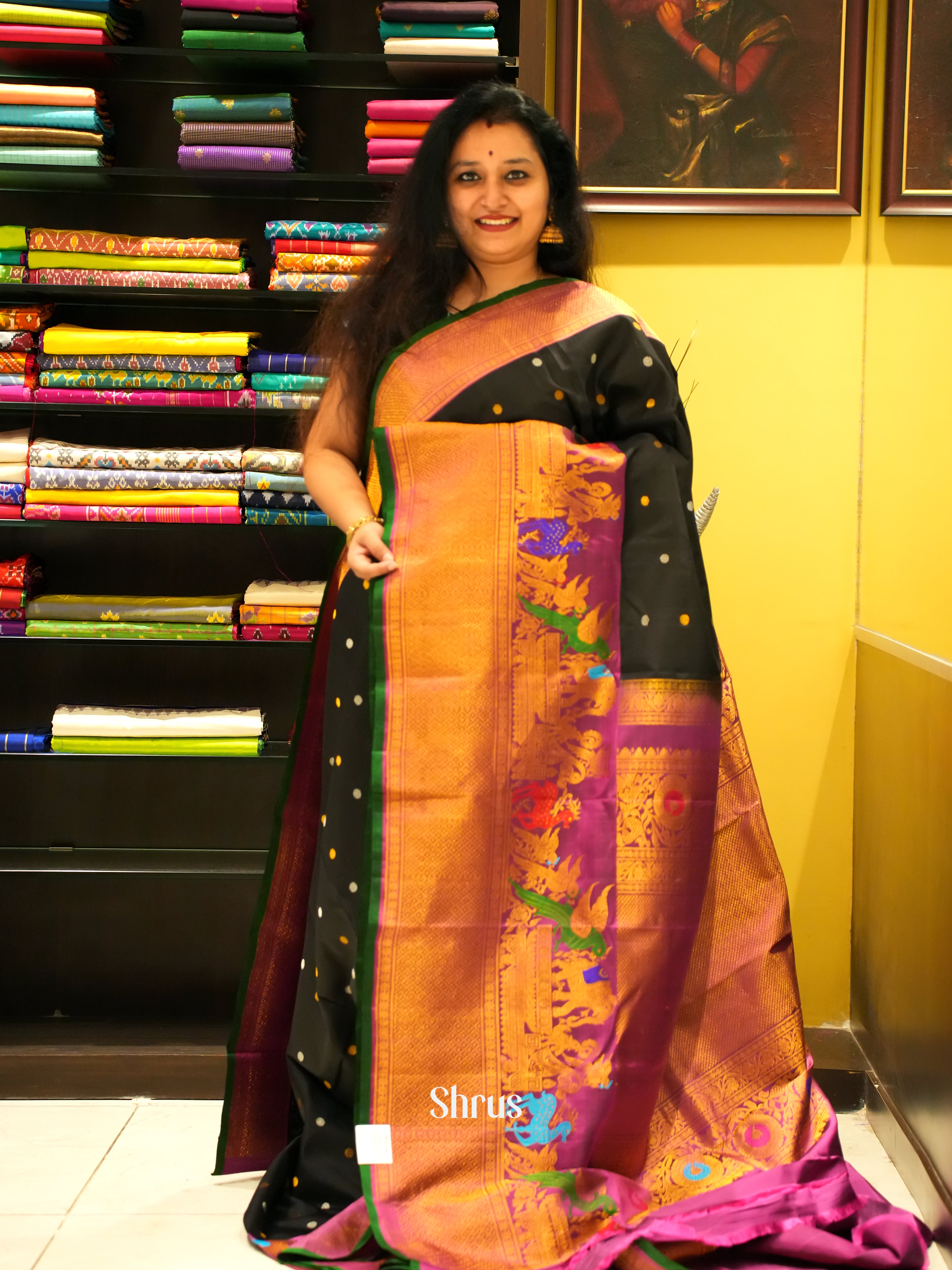 Black And Wine - Gadwal Silk Saree