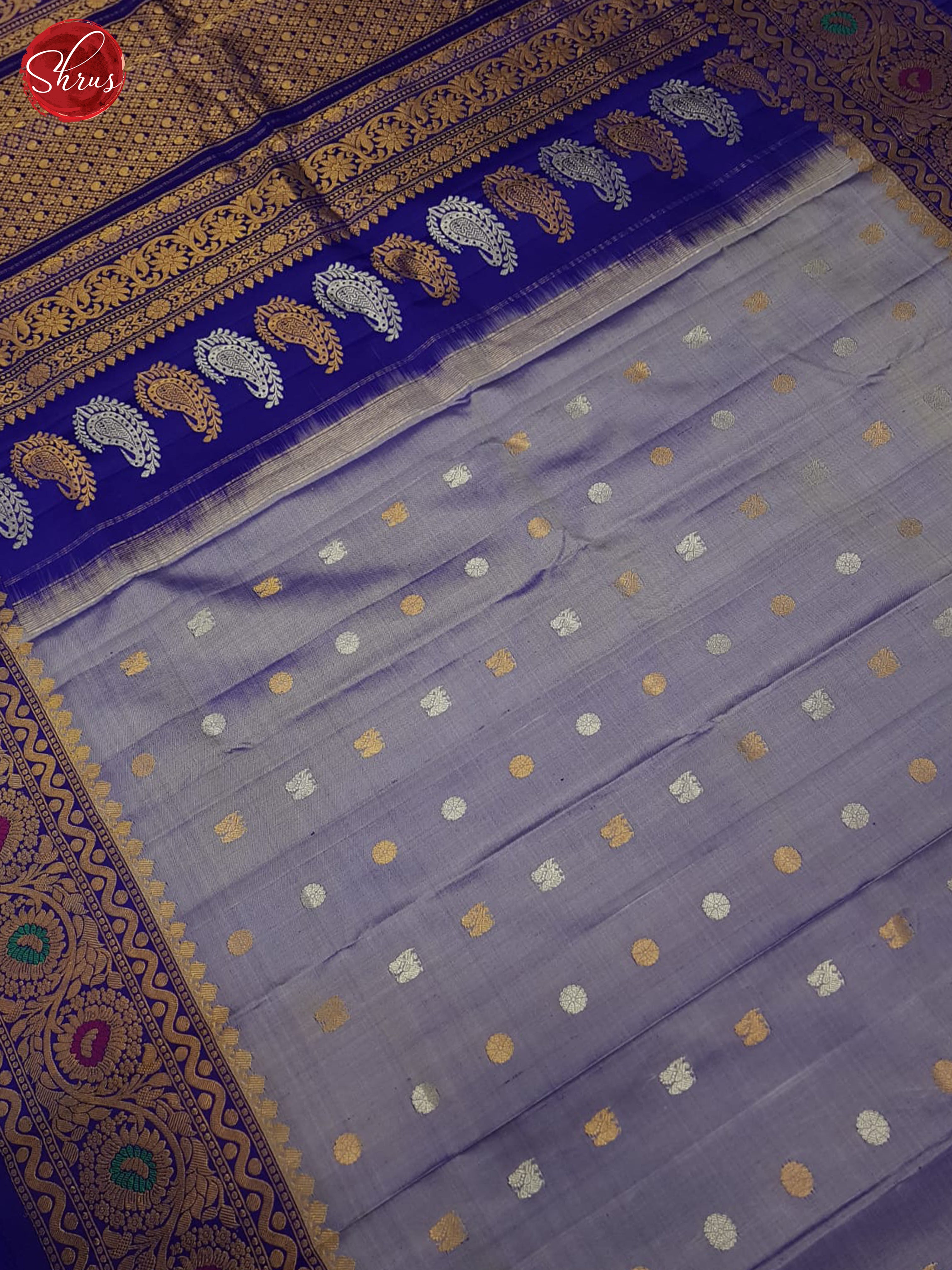 Bluish Grey And Blue-Gadwal silk saree - Shop on ShrusEternity.com